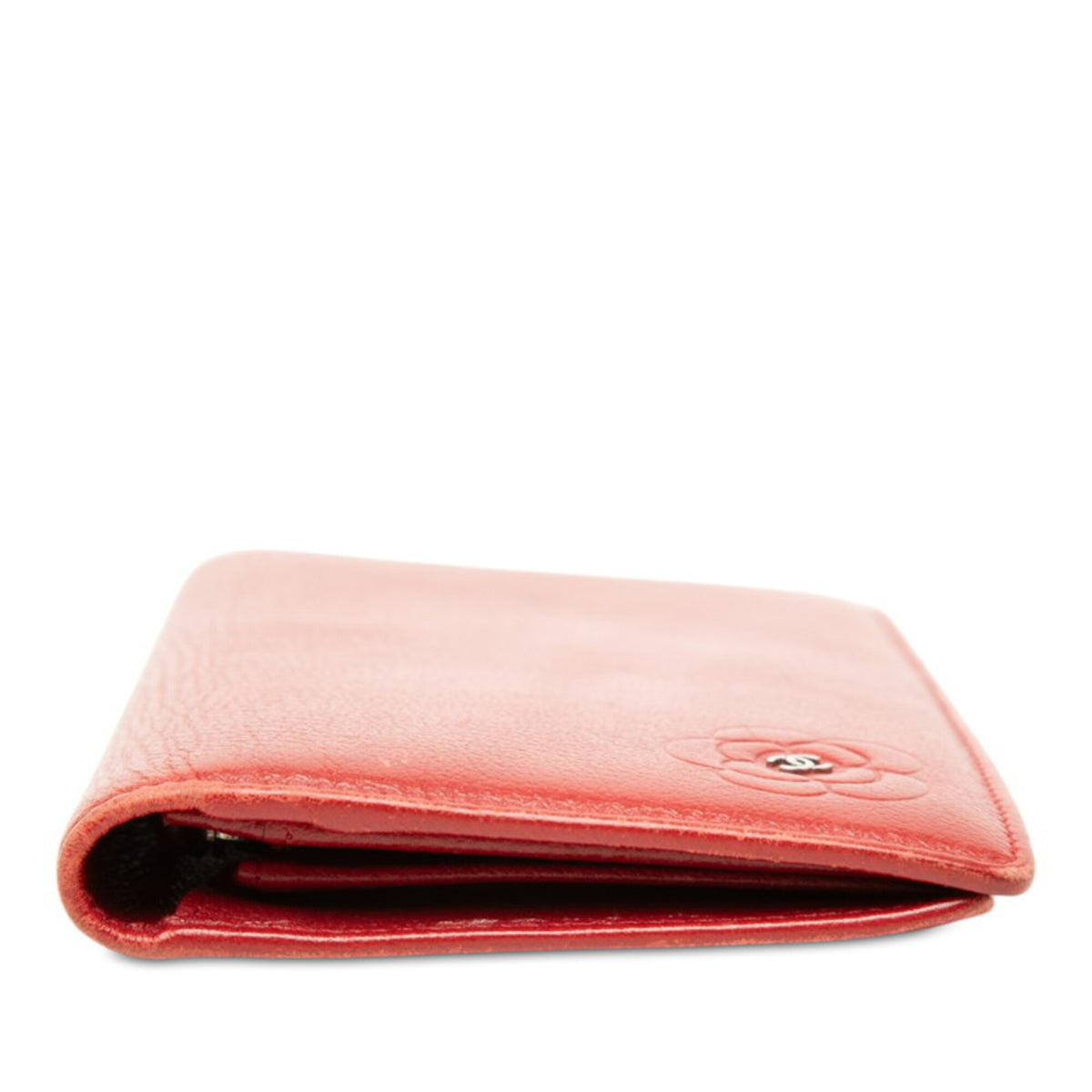 Chanel Red Color Leather Long Wallet (Bi-Fold) (Pre-Owned)