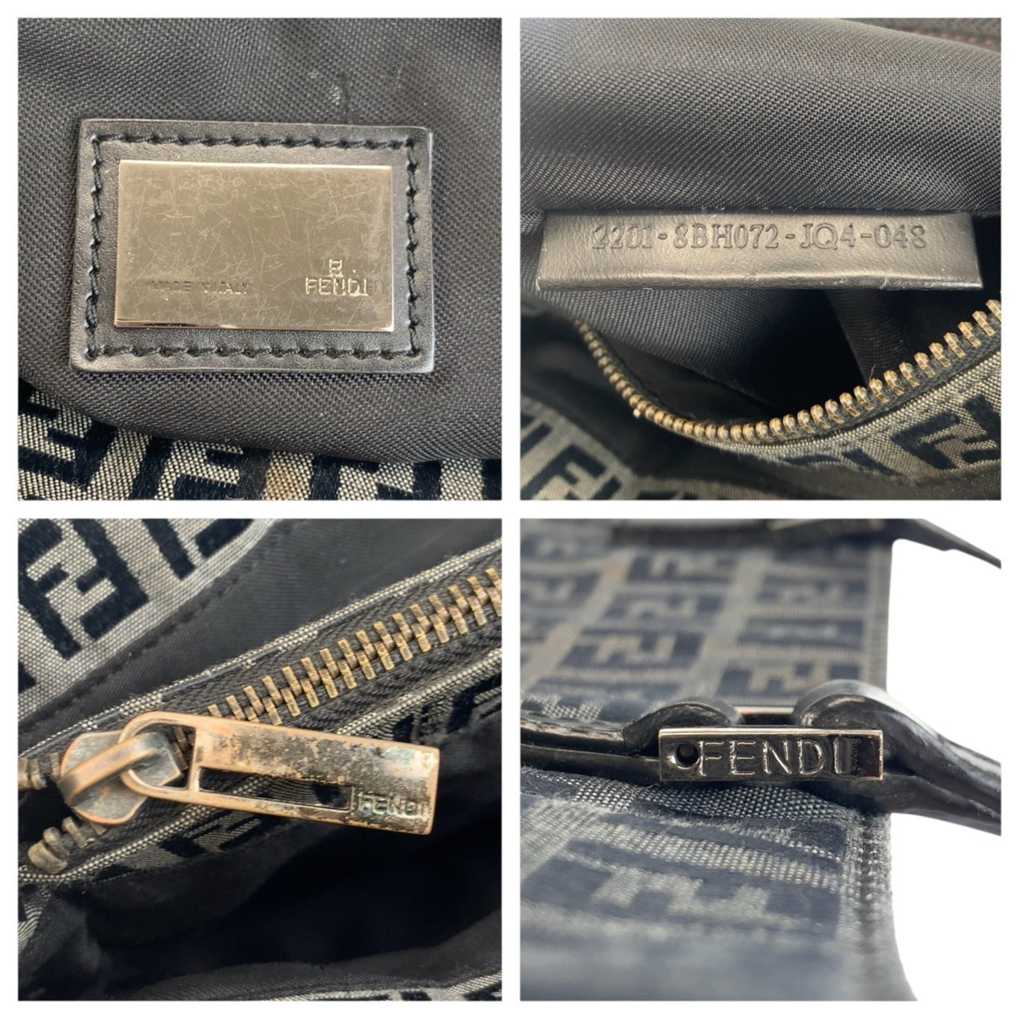 Fendi Black Gray Canvas Leather Shoulder Bag Tote Bag (Pre-Owned)
