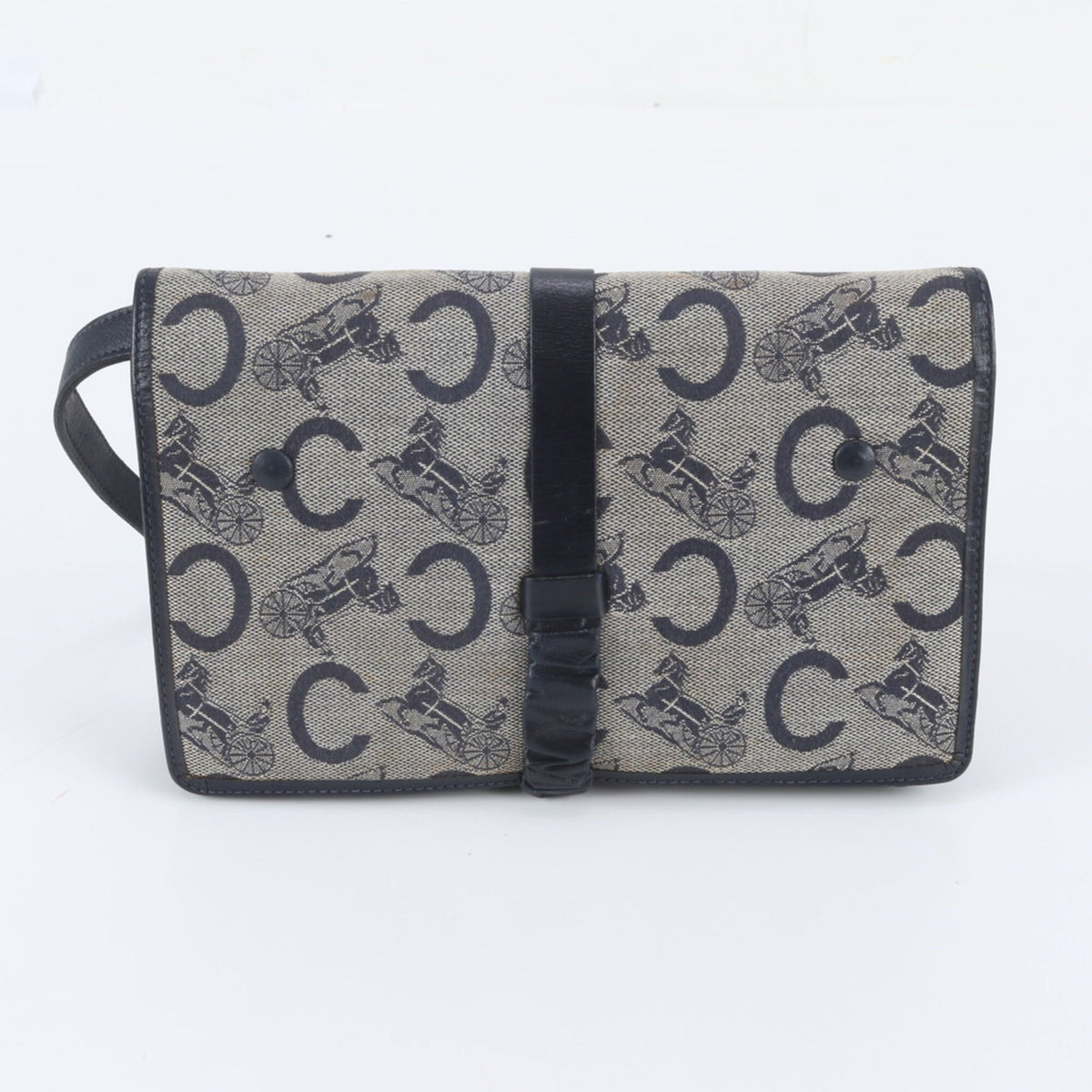 Celine Navy Leather Canvas Crossbody Bag Shoulder Bag (Pre-Owned)
