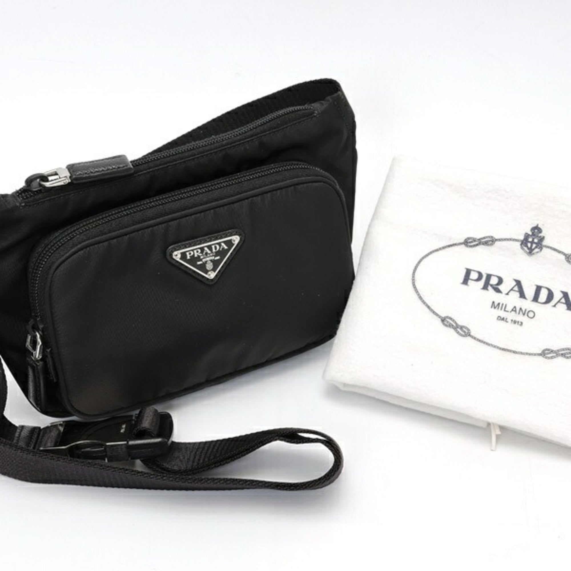 Prada Black Nylon Leather Shoulder Bag Sling Bag (Pre-Owned)