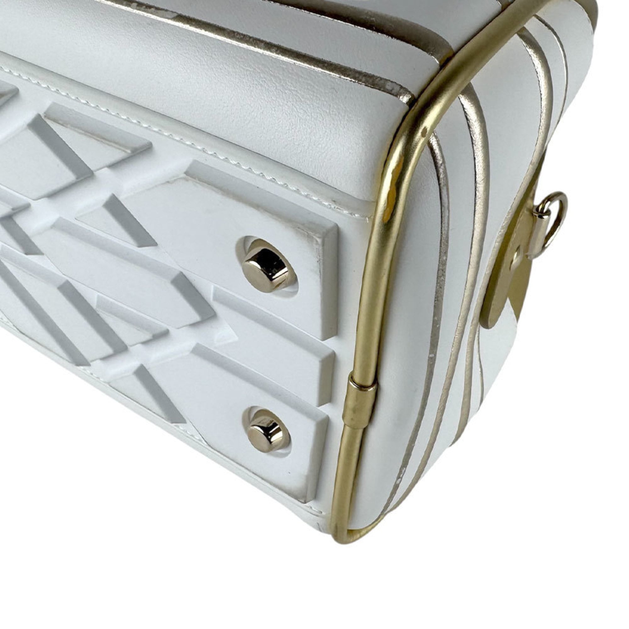 Christian Dior Gold White Leather Handbag Shoulder Bag (Pre-Owned)