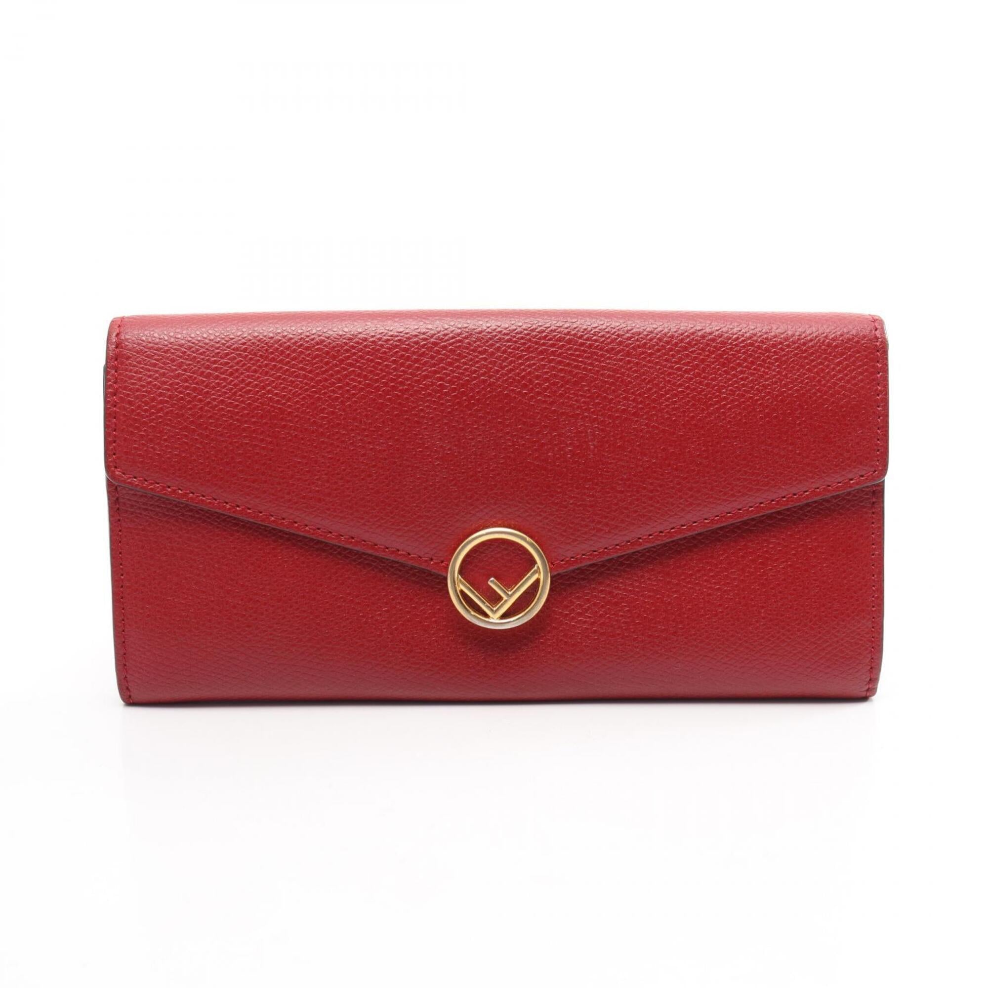 Fendi Red Color Leather Long Wallet (Bi-Fold) (Pre-Owned)