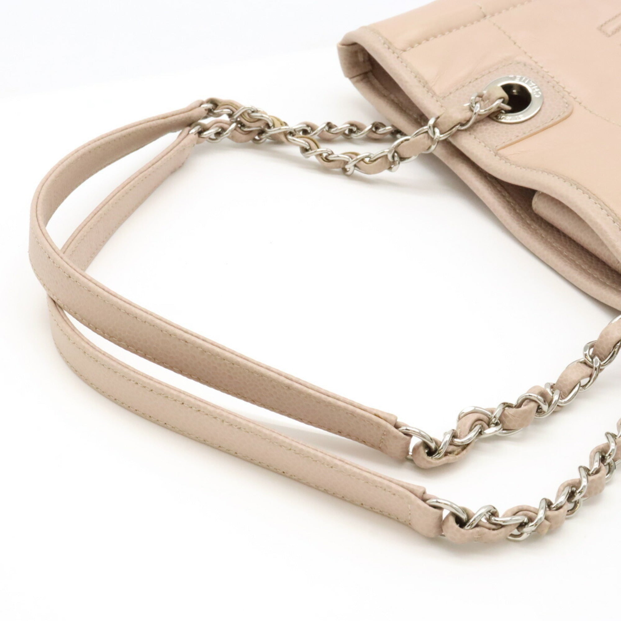 Chanel Pink Beige Leather Shoulder Bag Tote Bag (Pre-Owned)