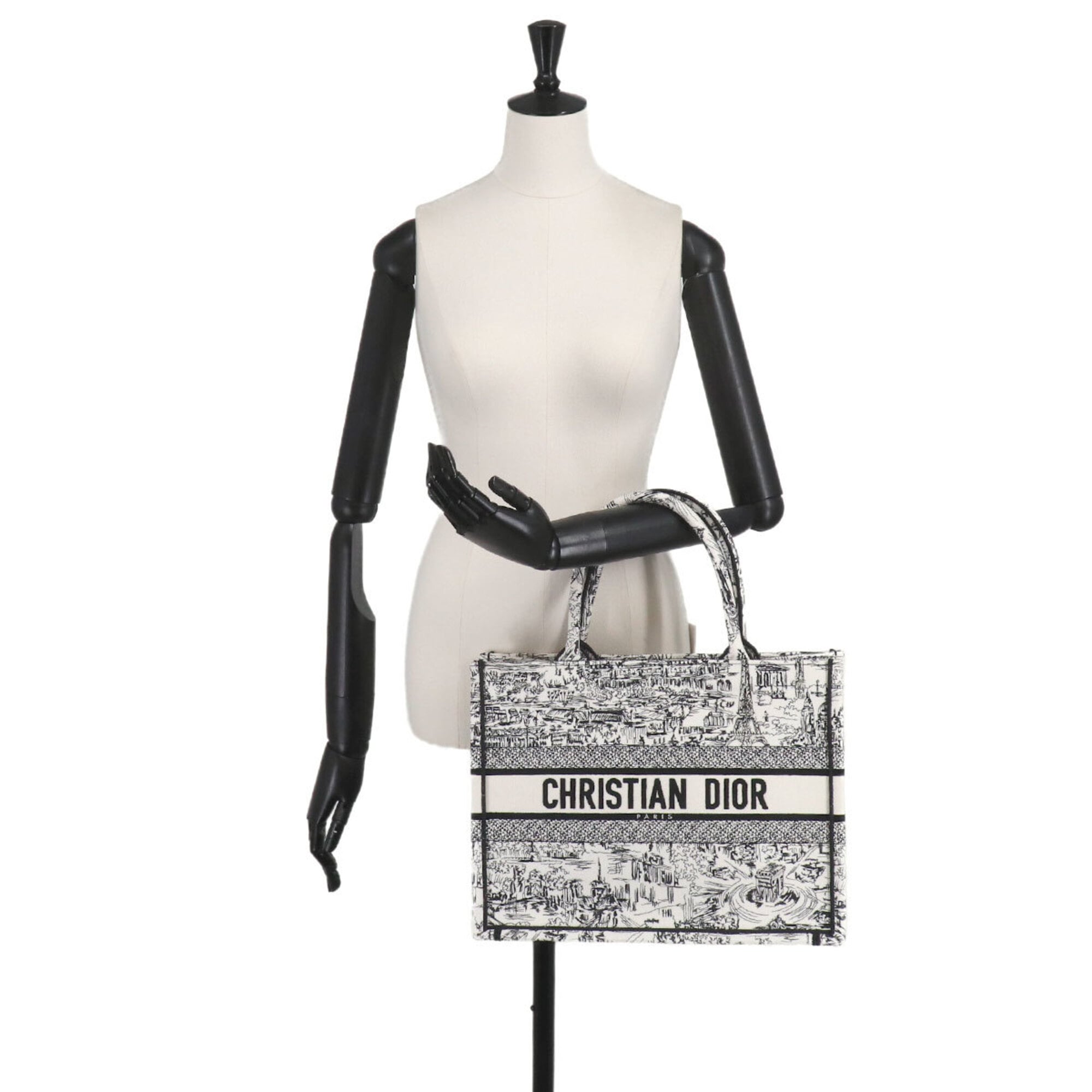 Christian Dior Black White Canvas Handbag Tote Bag (Pre-Owned)