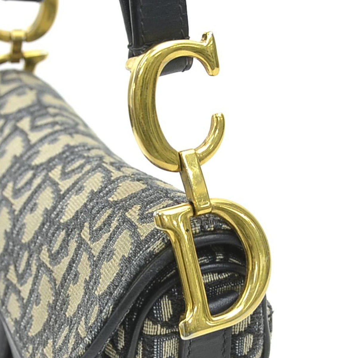 Christian Dior Navy Canvas Leather Handbag Saddle Bag Shoulder Bag (Pre-Owned)