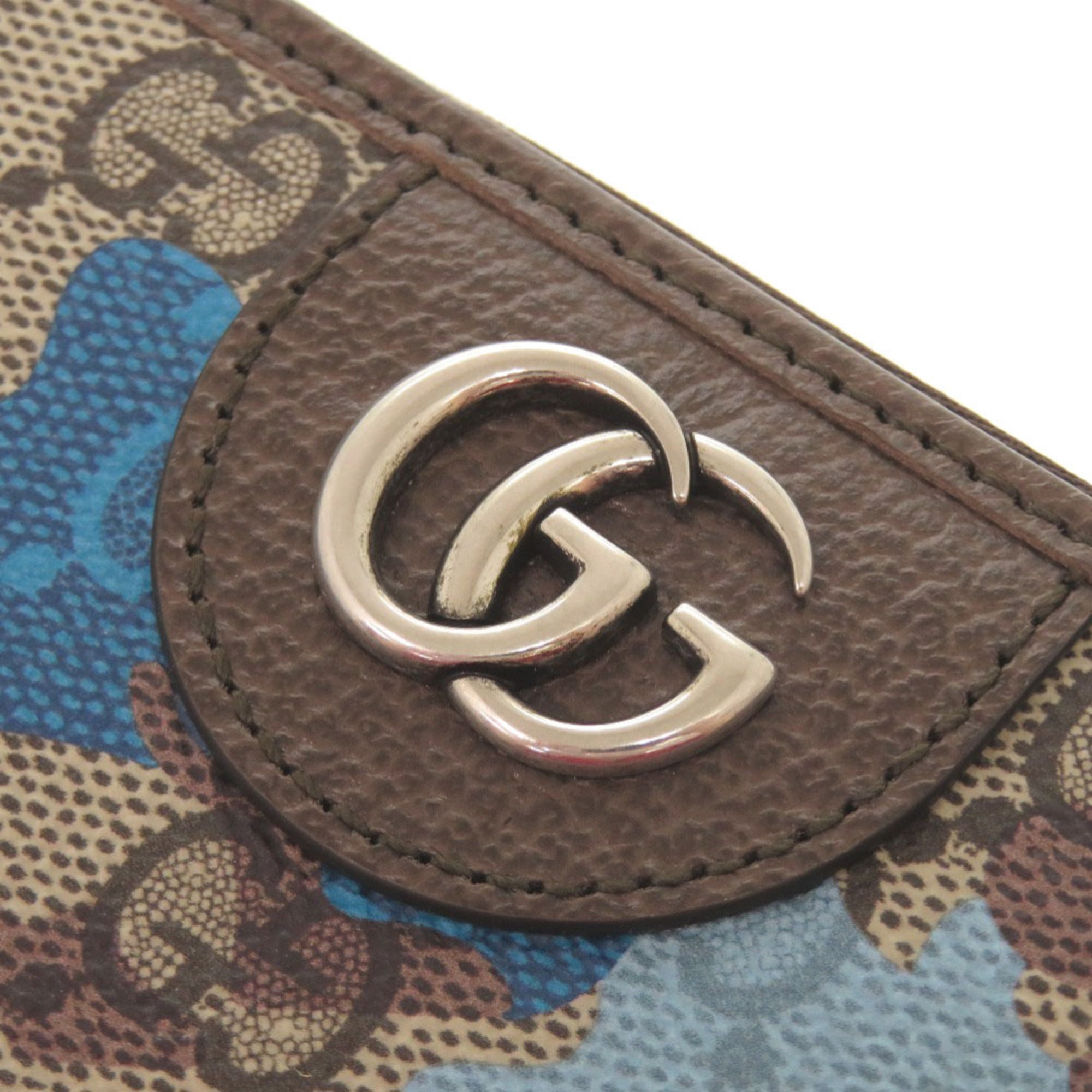 Gucci Beige Blue Coated Canvas Long Wallet (Bi-Fold) (Pre-Owned)