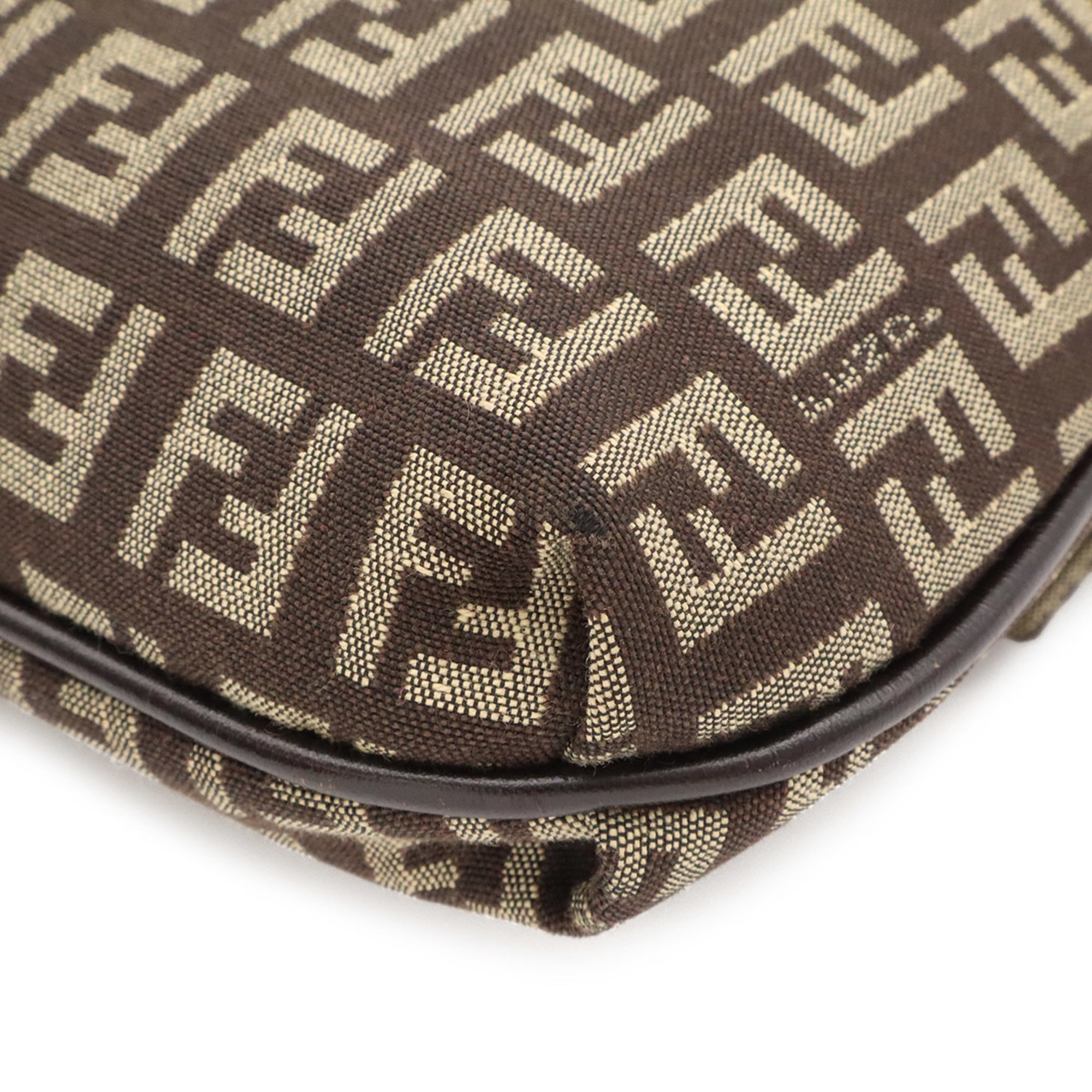 Fendi Zucchino Beige Dark Brown Khaki Canvas Leather Pochette Shoulder Bag (Pre-Owned)