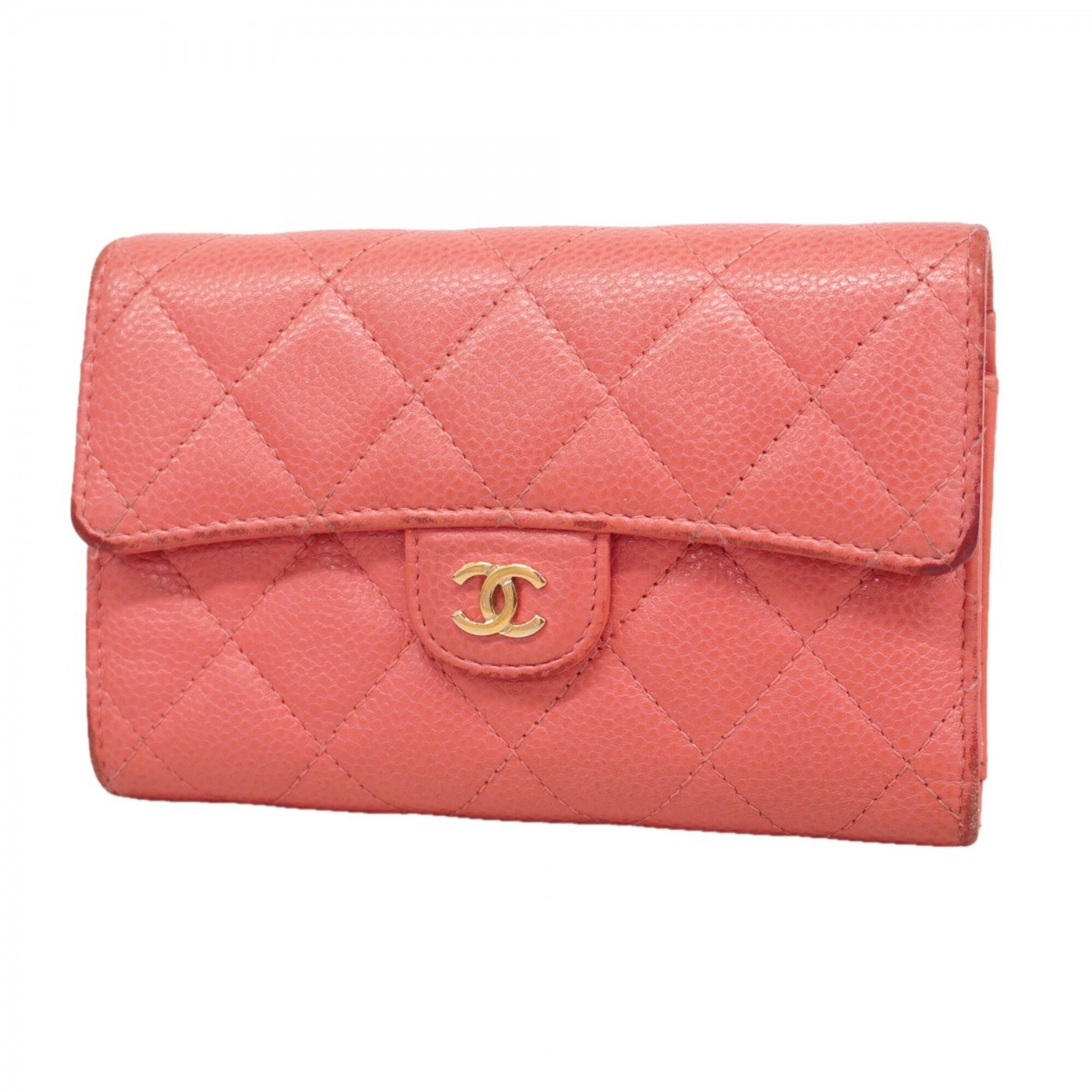 Chanel Pink Grained Calfskin Wallet (Tri-Fold) (Pre-Owned)