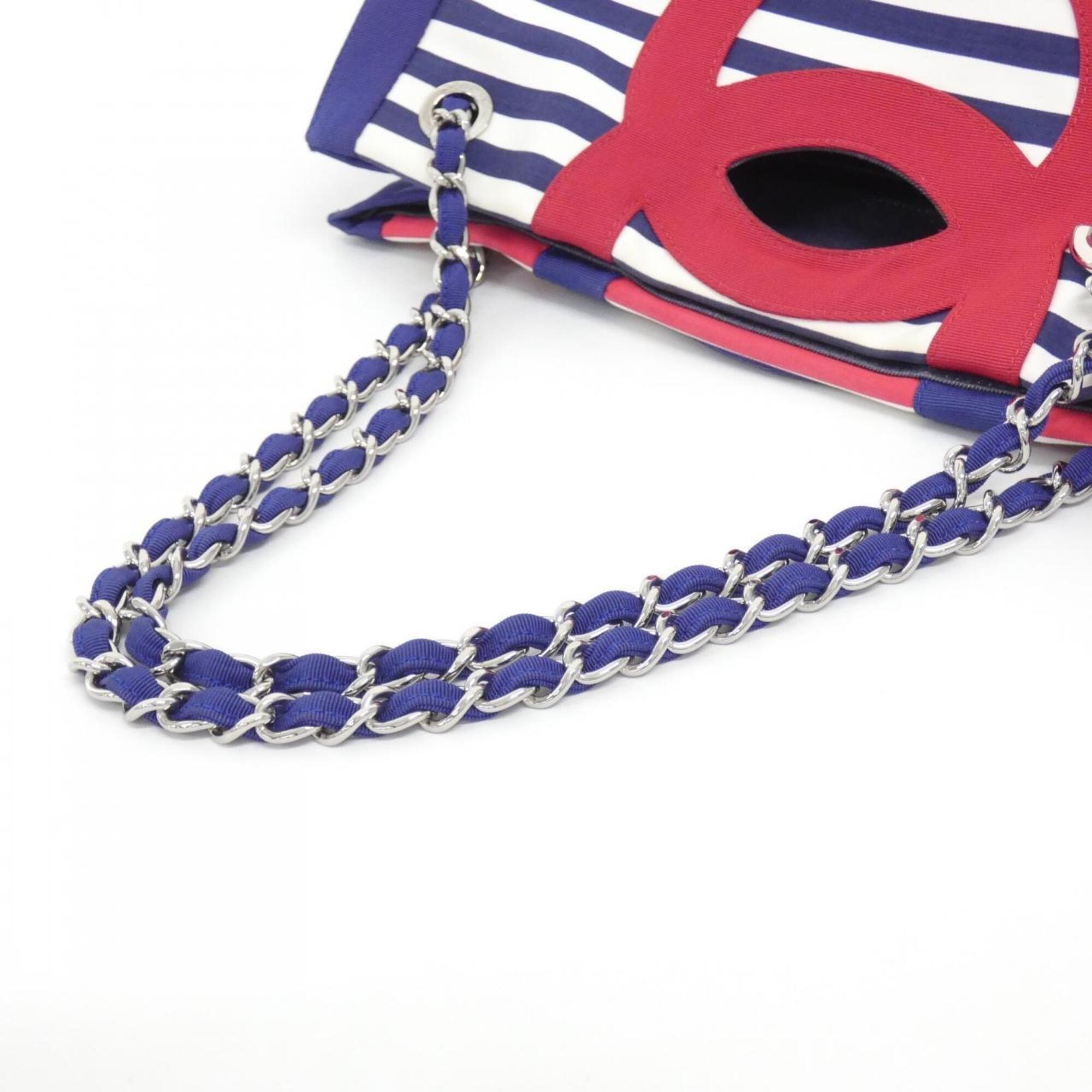 Chanel Blue Red Color White Canvas Handbag (Pre-Owned)