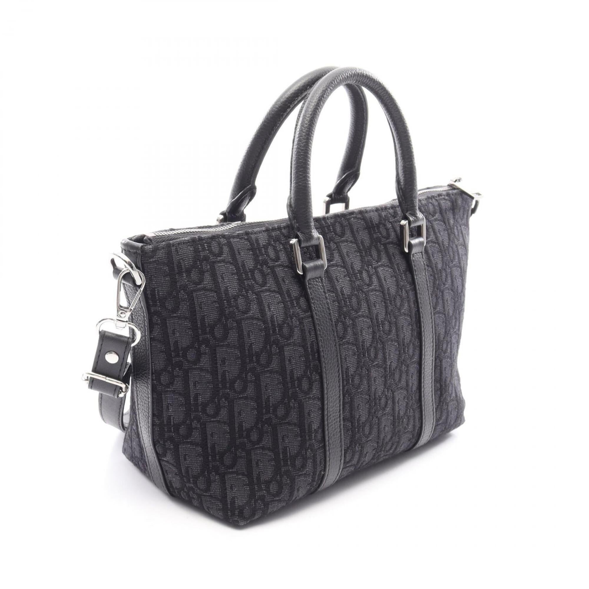 Christian Dior Black Navy Canvas Leather Handbag Weekend Bag (Pre-Owned)