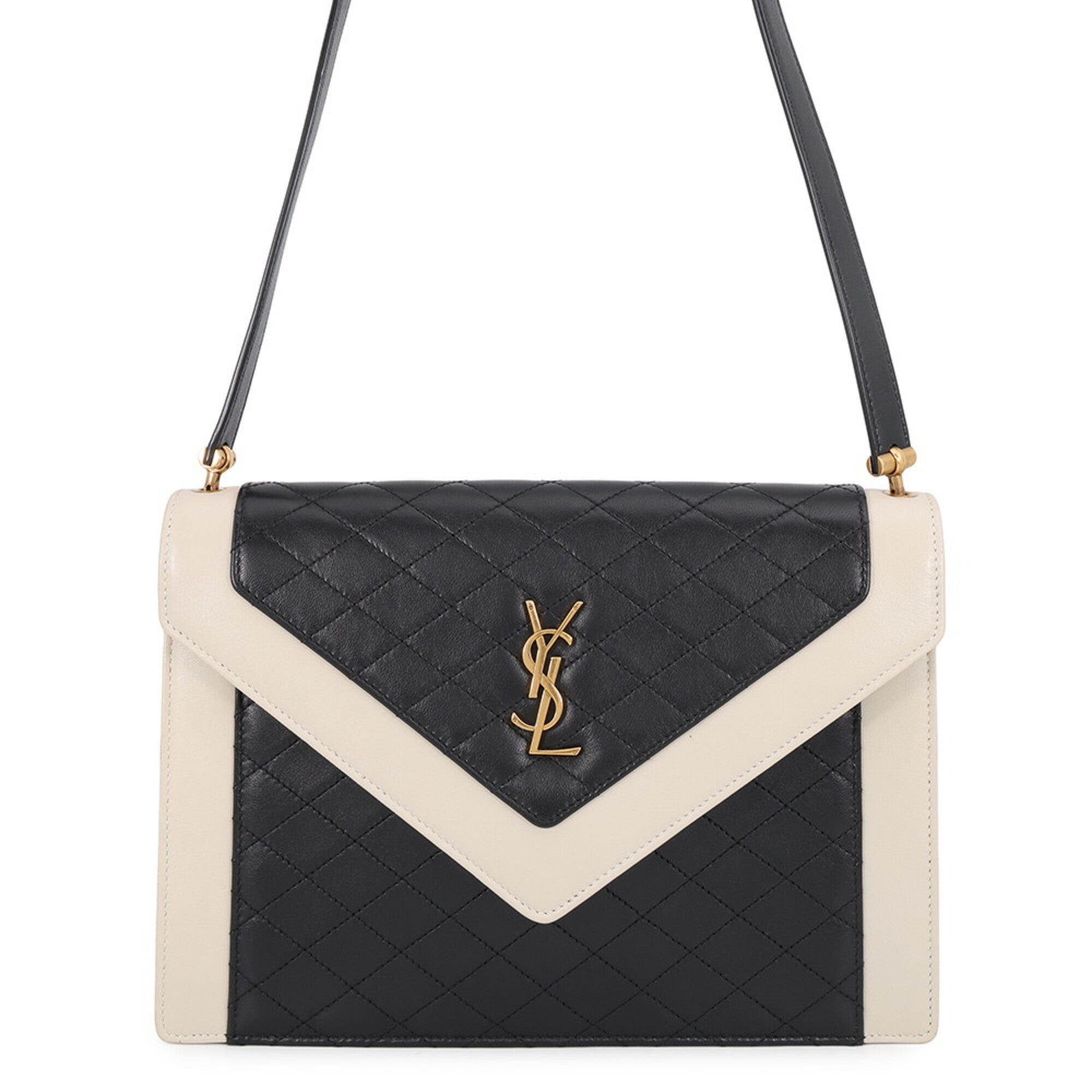 Saint Laurent Black White Leather Shoulder Bag (Pre-Owned)