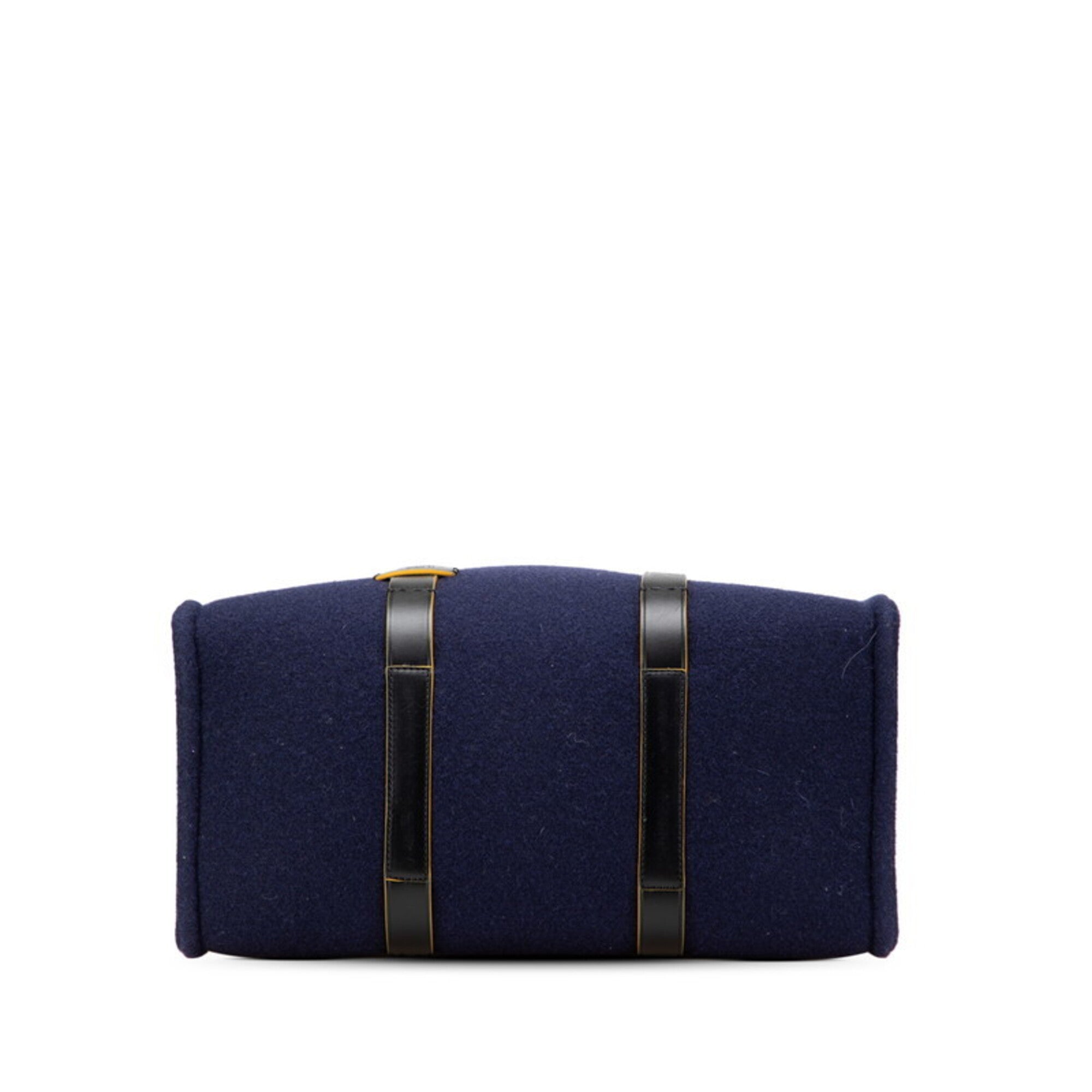 Fendi Navy Wool Leather Handbag Tote Bag (Pre-Owned)