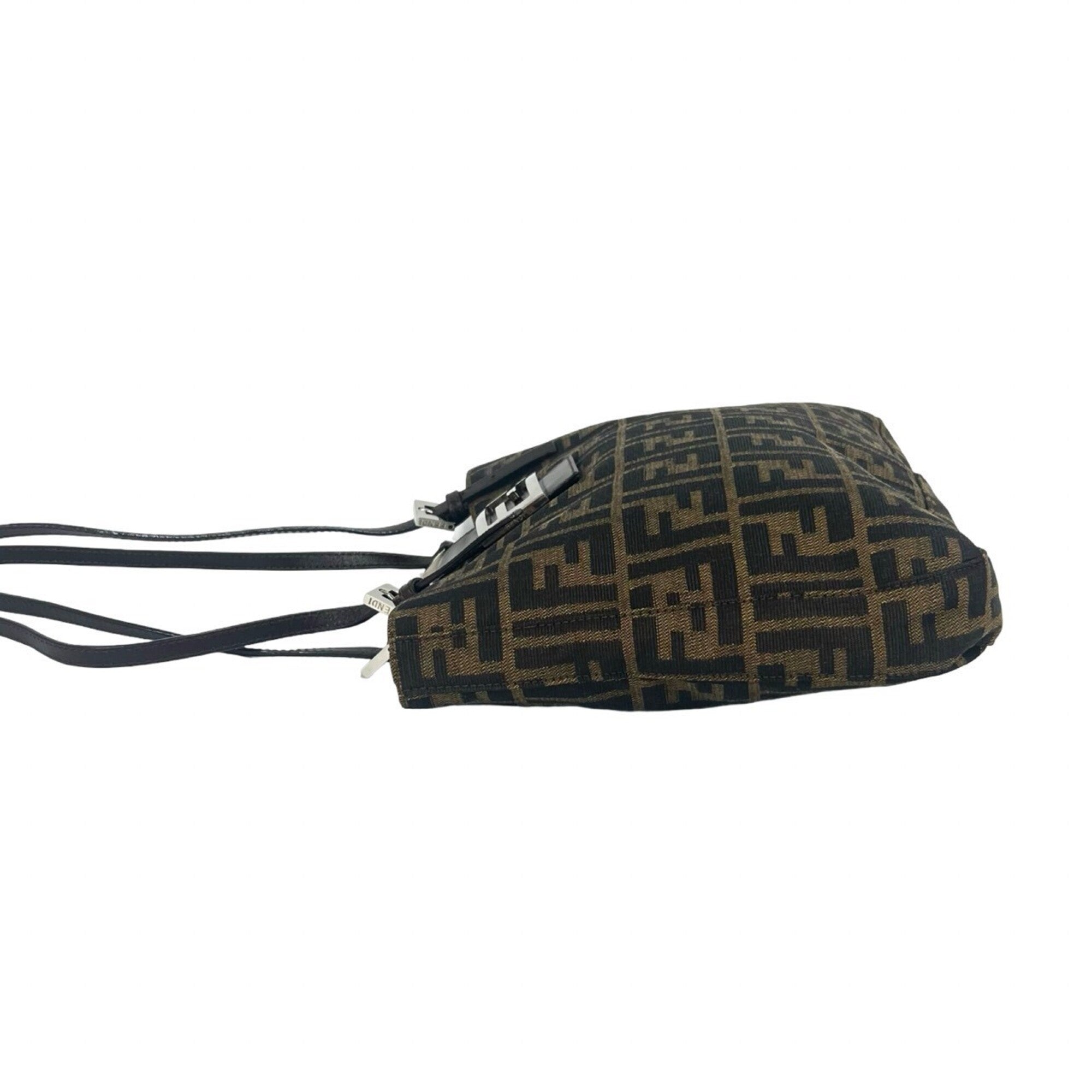 Fendi Black Brown Canvas Leather Shoulder Bag Tote Bag (Pre-Owned)