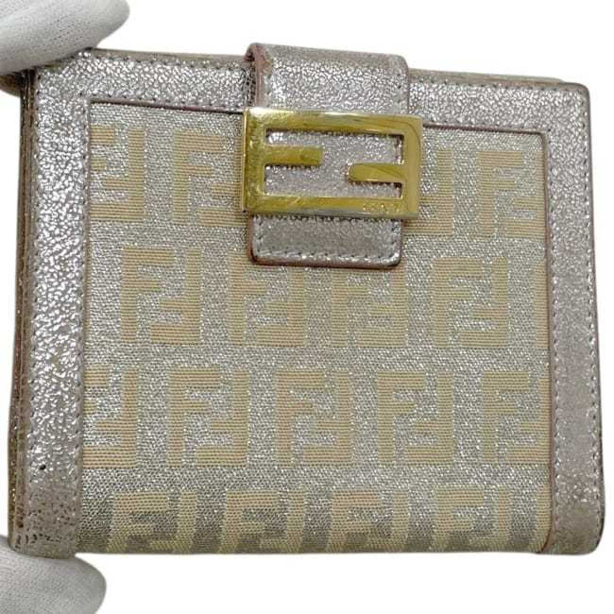 Fendi Beige Metallic Pink Canvas Leather Wallet (Bi-Fold) (Pre-Owned)