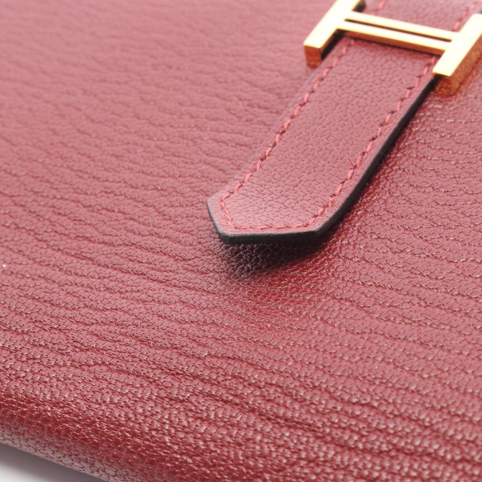 Hermes Bearn Bordeaux Rouge H Chevre Leather Long Wallet (Bi-Fold) (Pre-Owned)