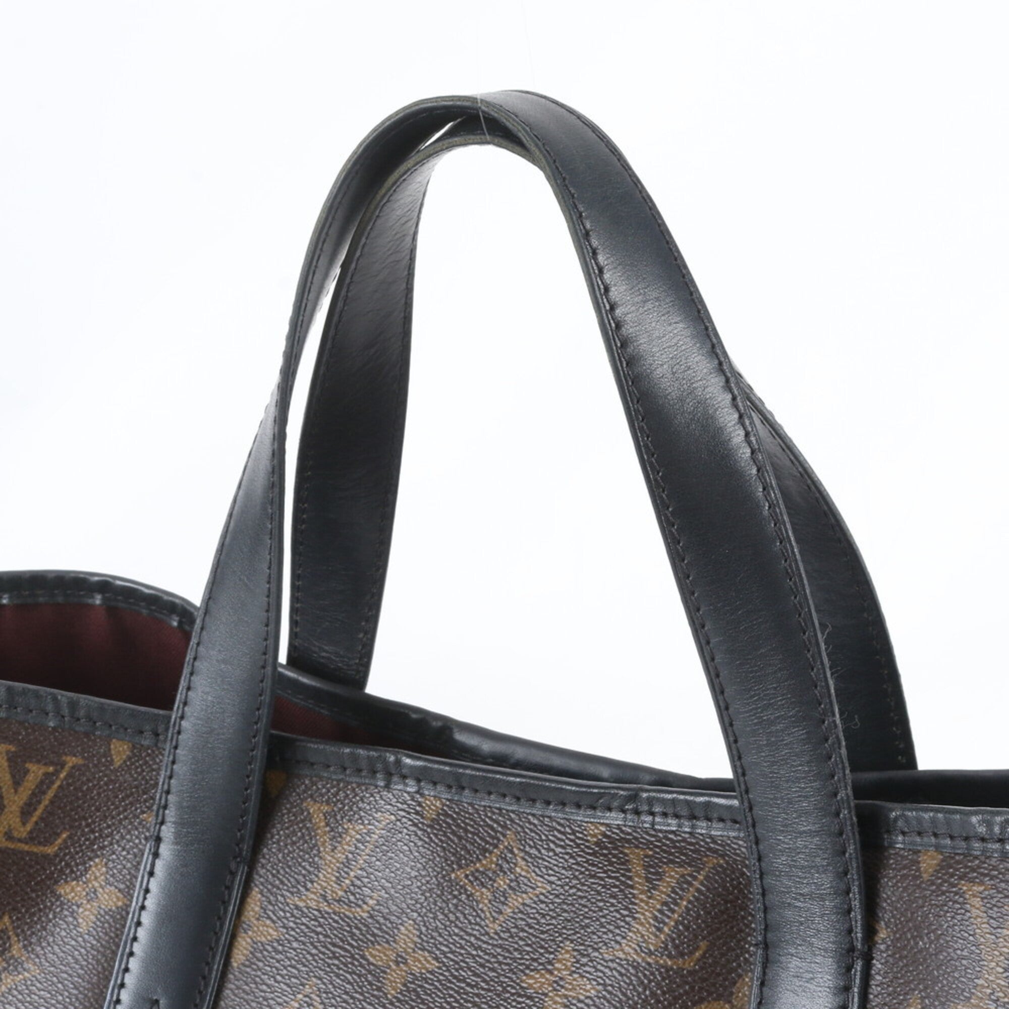 Louis Vuitton Black Brown Leather Coated Canvas Tote Bag (Pre-Owned)