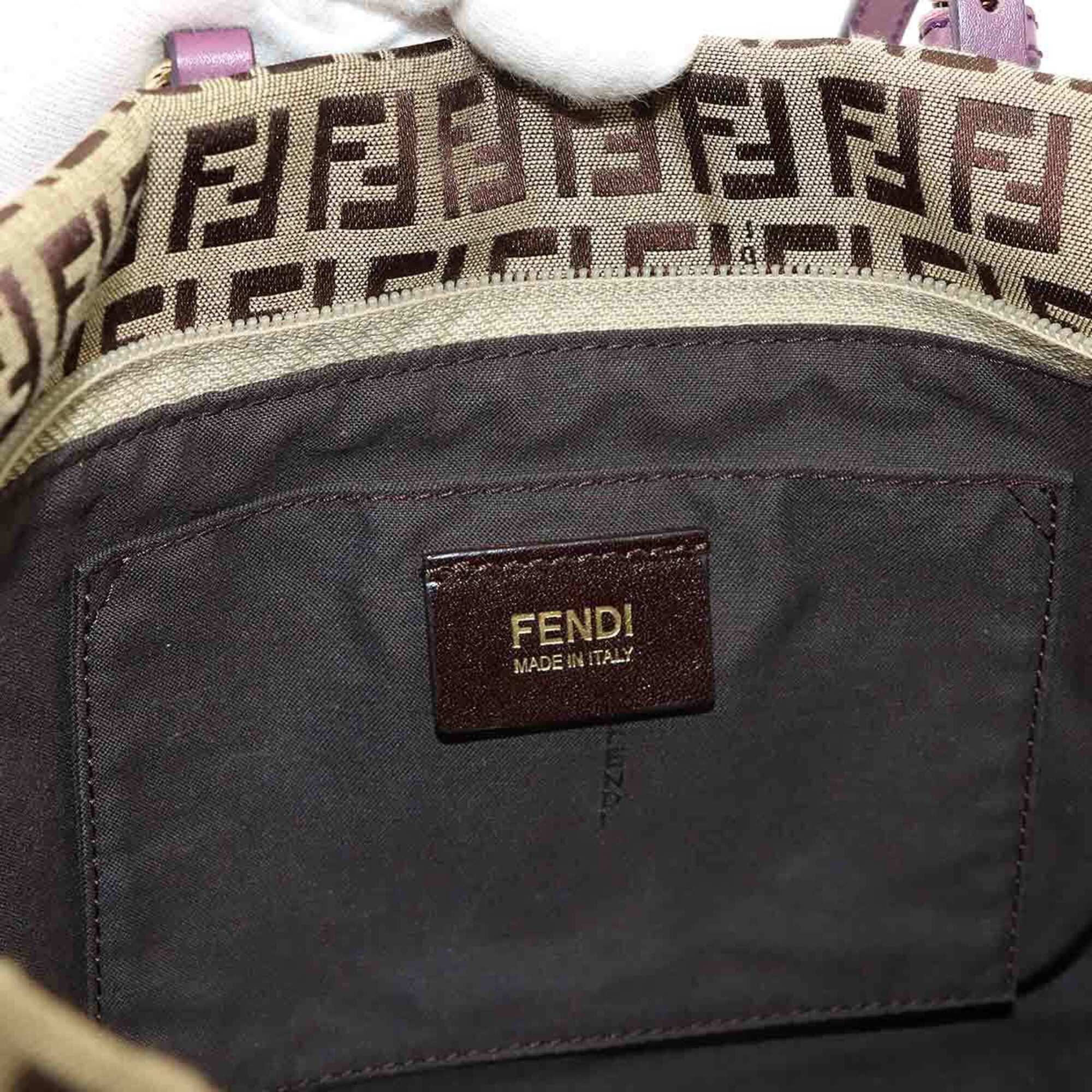Fendi Beige Purple Canvas Leather Handbag Tote Bag (Pre-Owned)