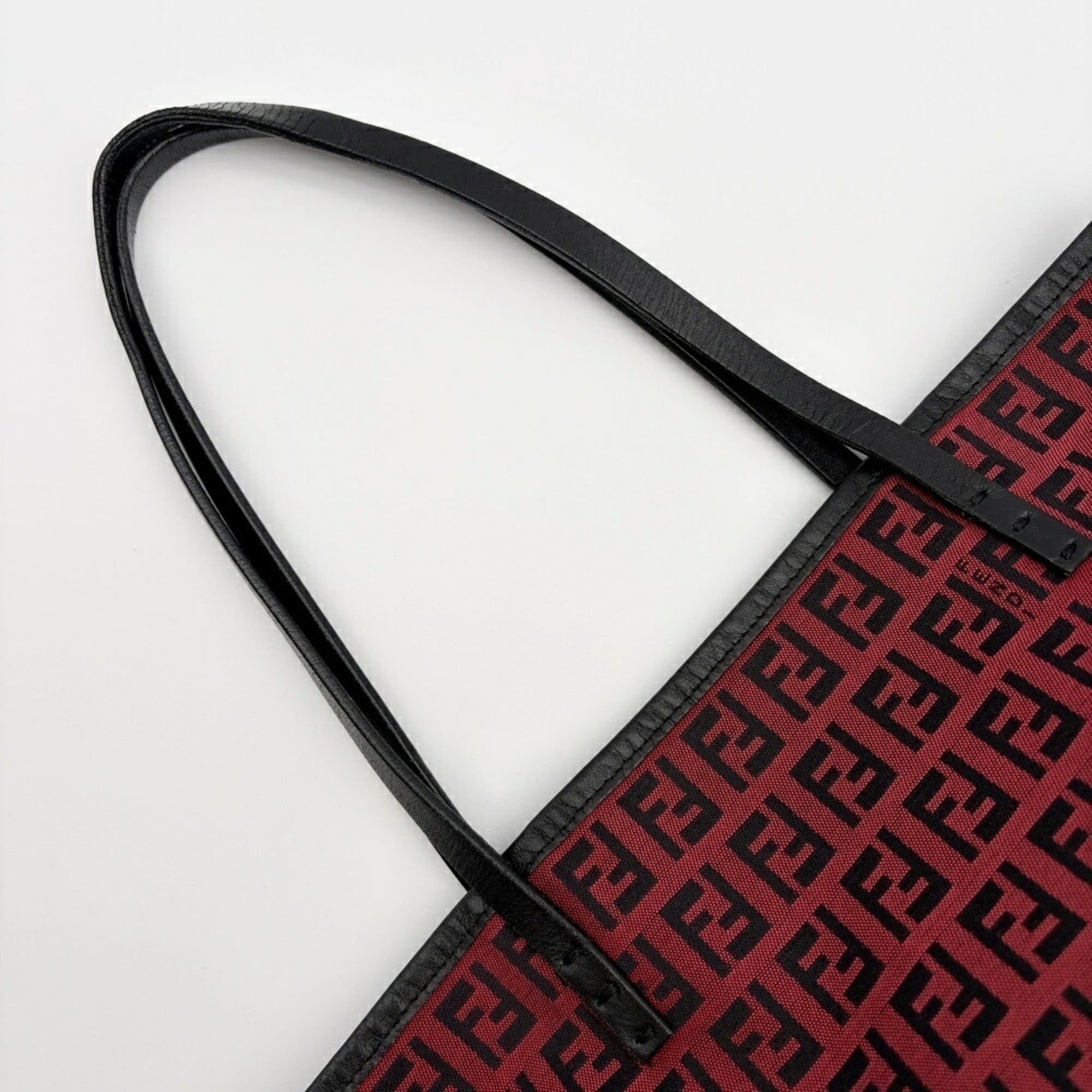 Fendi Black Red Color Canvas Leather Tote Bag (Pre-Owned)