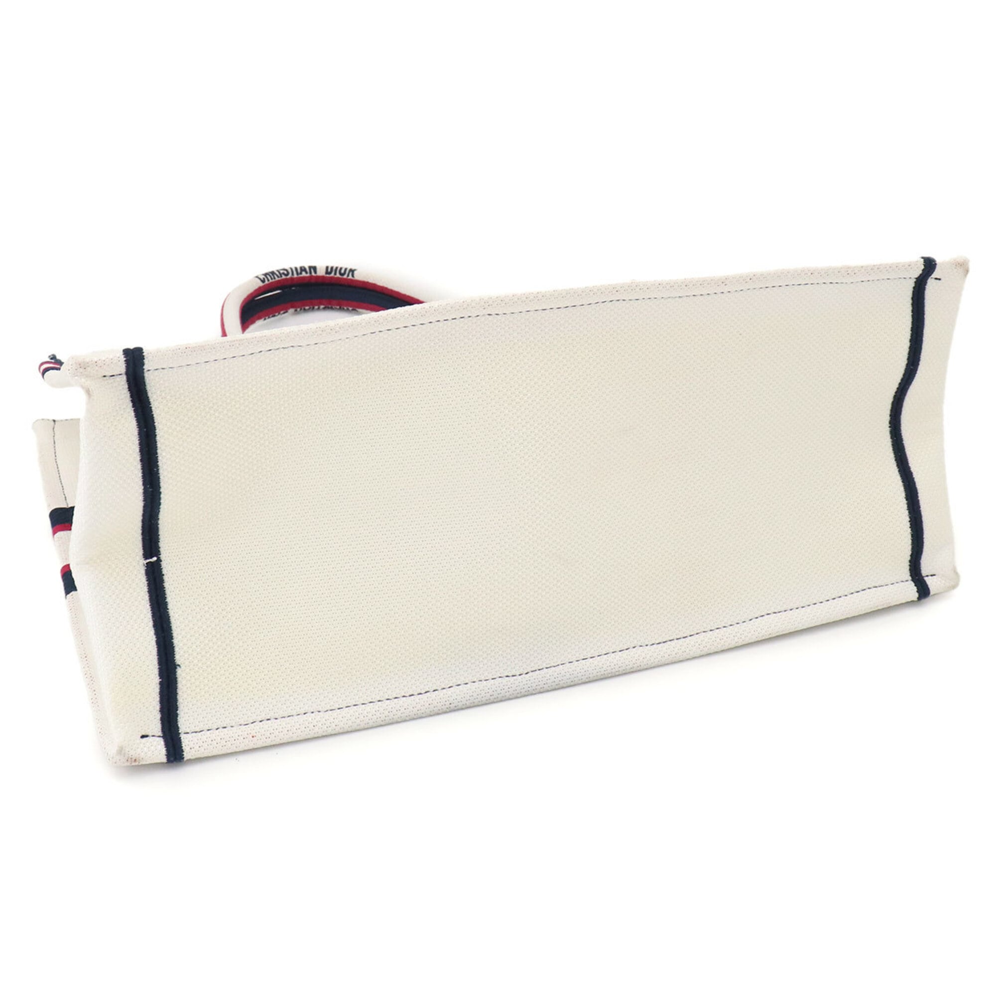 Christian Dior Navy Red Color White Canvas Handbag Tote Bag (Pre-Owned)