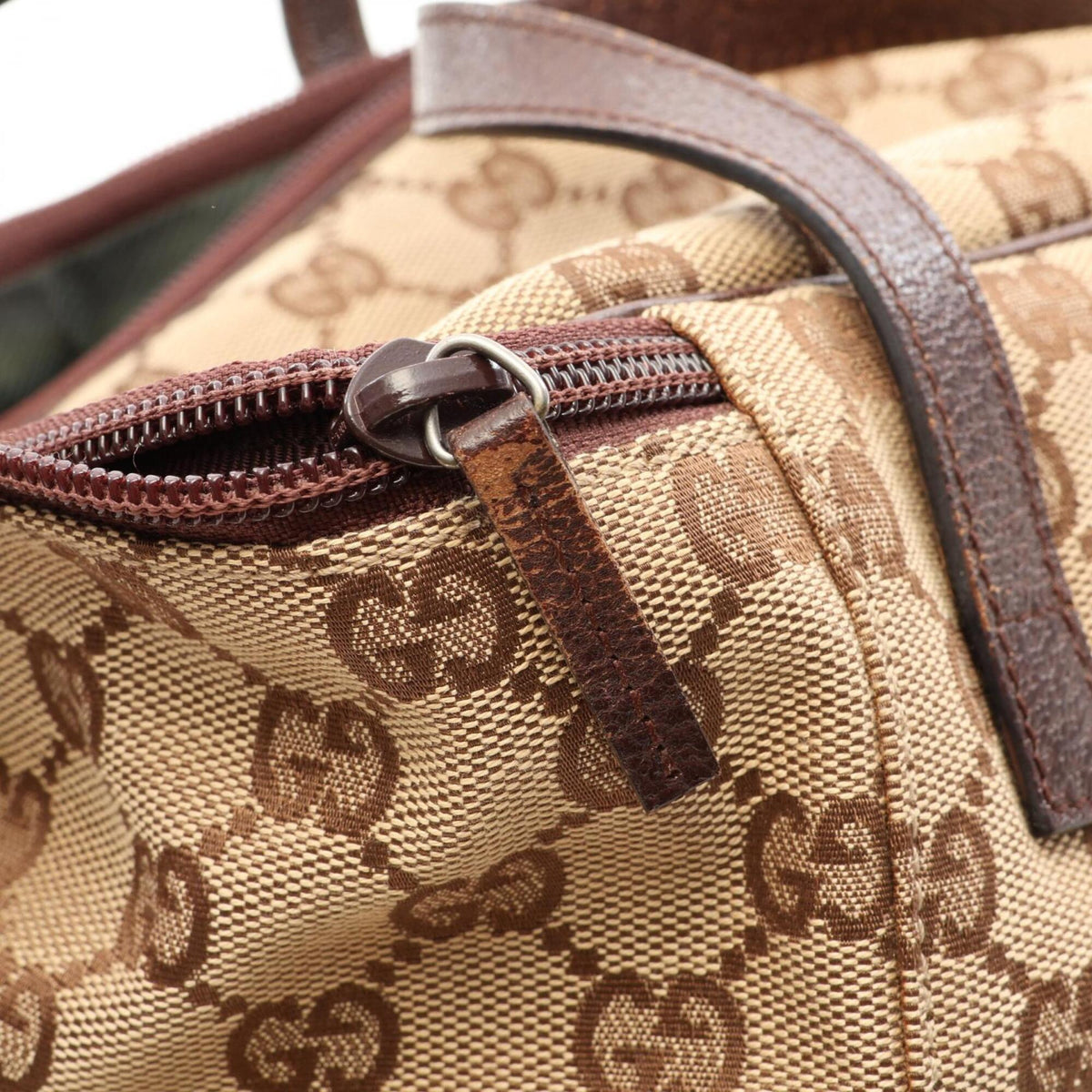 Gucci Gg Canvas Beige Brown Gg Canvas Leather Handbag (Pre-Owned)