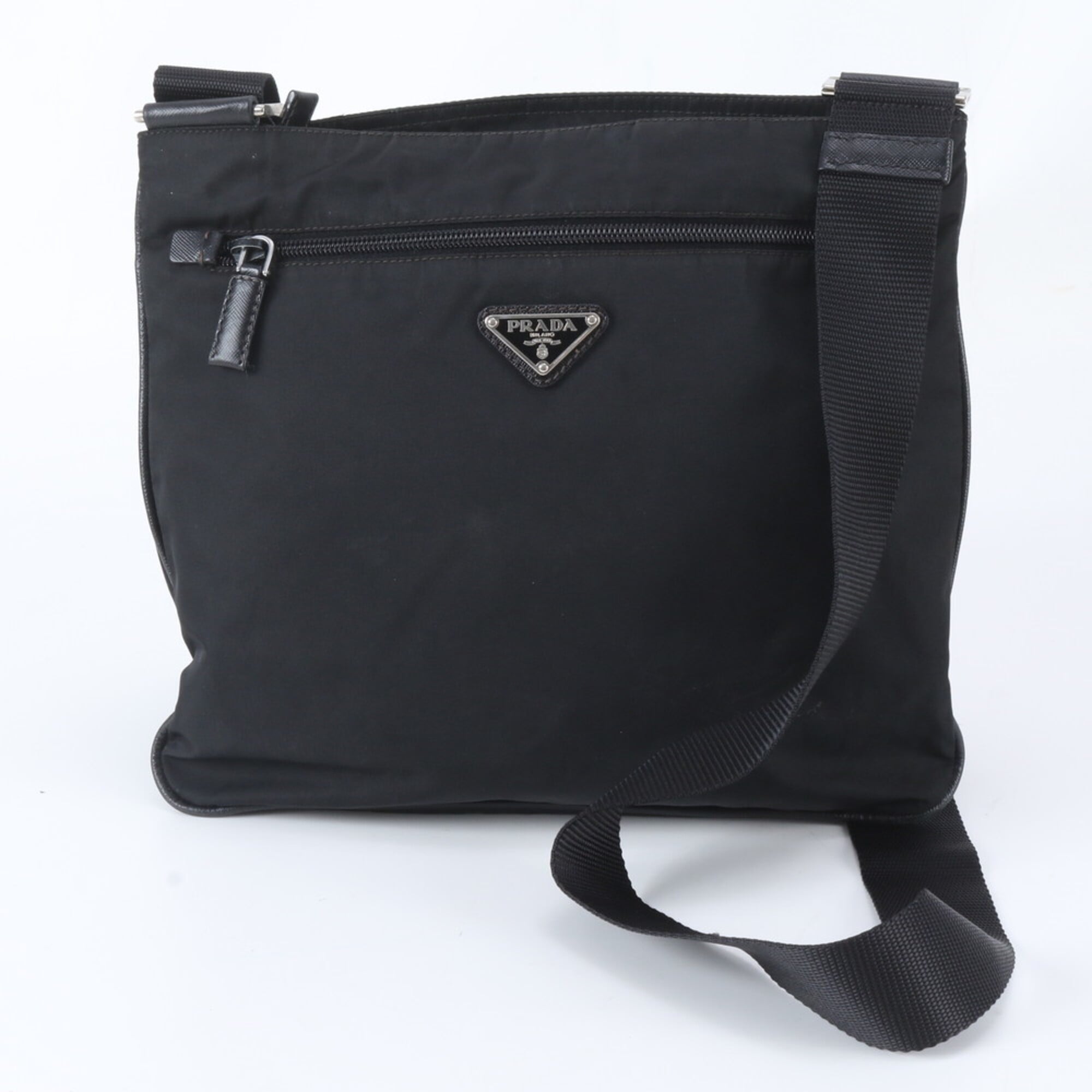 Prada Black Nylon Leather Messenger Bag Shoulder Bag (Pre-Owned)