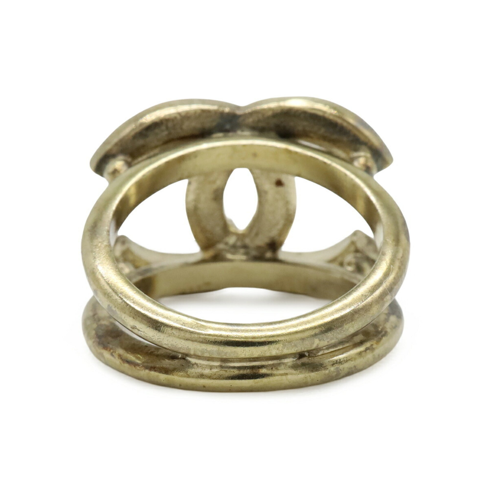 Chanel Gold Plating Rhinestone Band Ring (Pre-Owned)