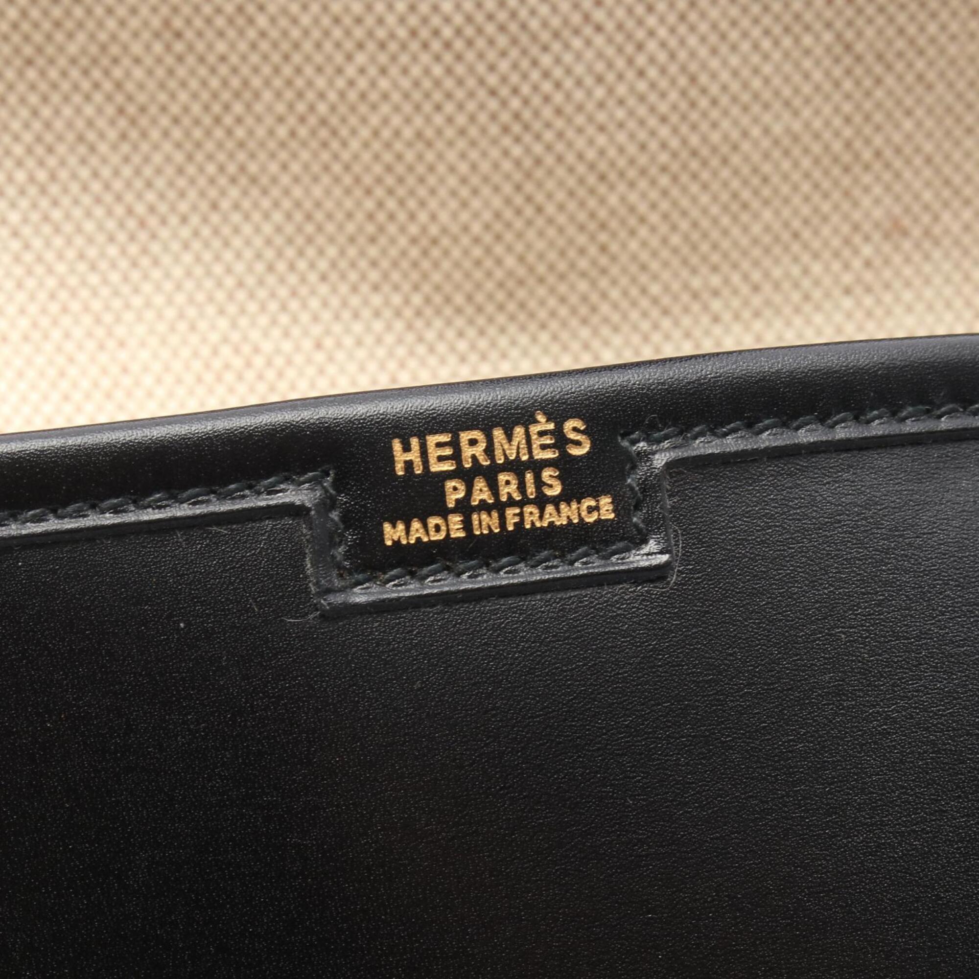 Hermes Black Box Calf Leather Clutch Bag Handbag (Pre-Owned)