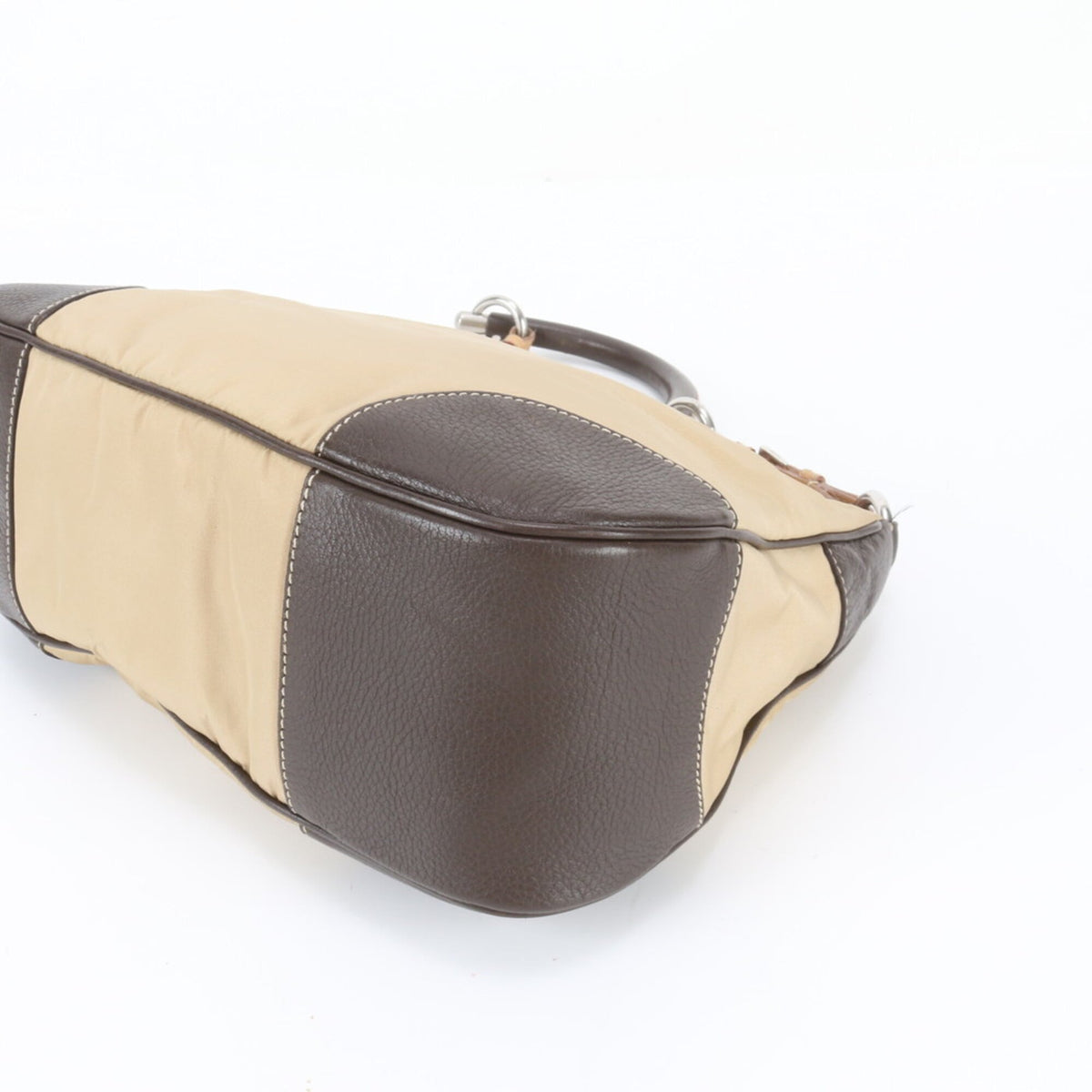 Prada Beige Leather Nylon Handbag Shoulder Bag (Pre-Owned)