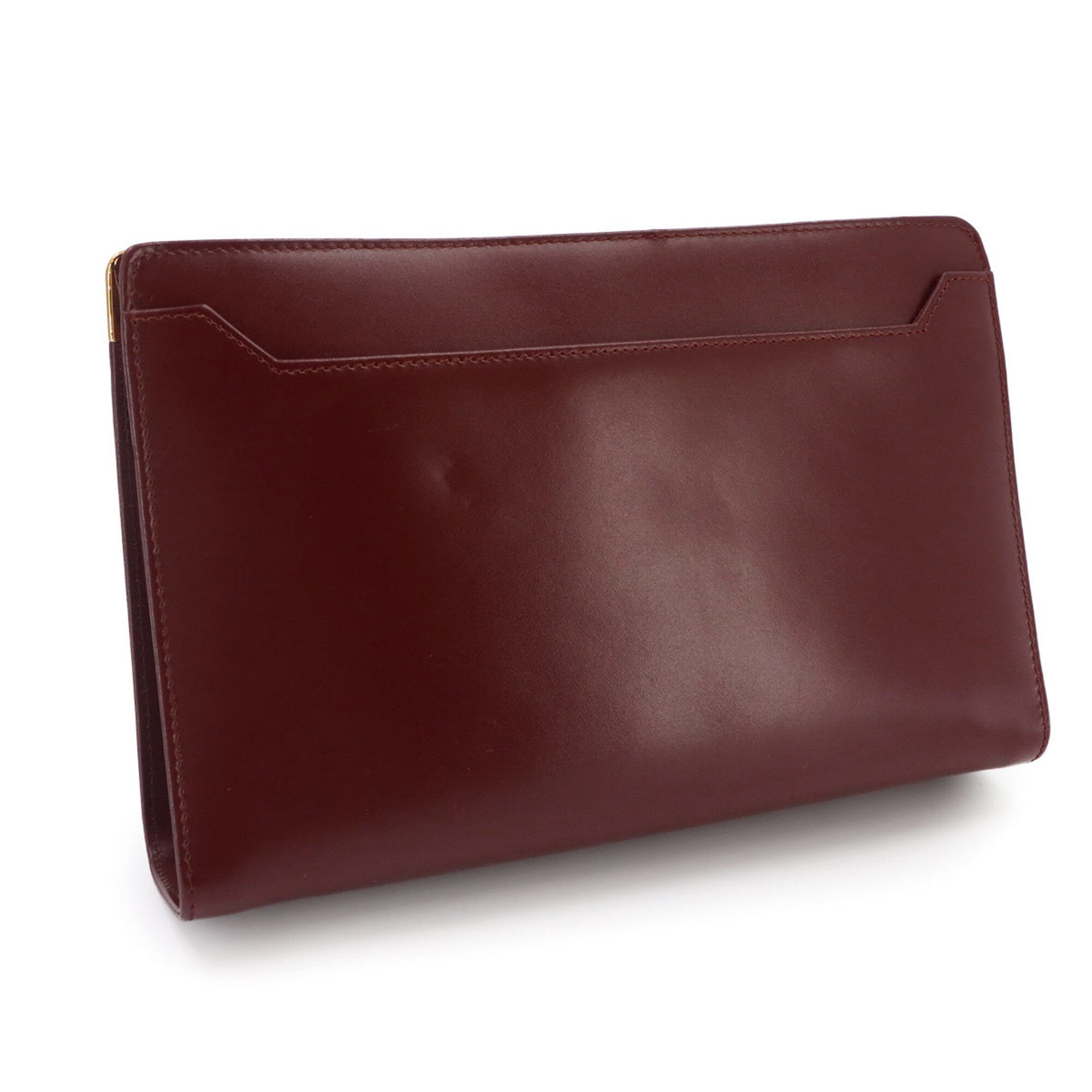 Cartier Bordeaux Leather Clutch Bag Handbag (Pre-Owned)