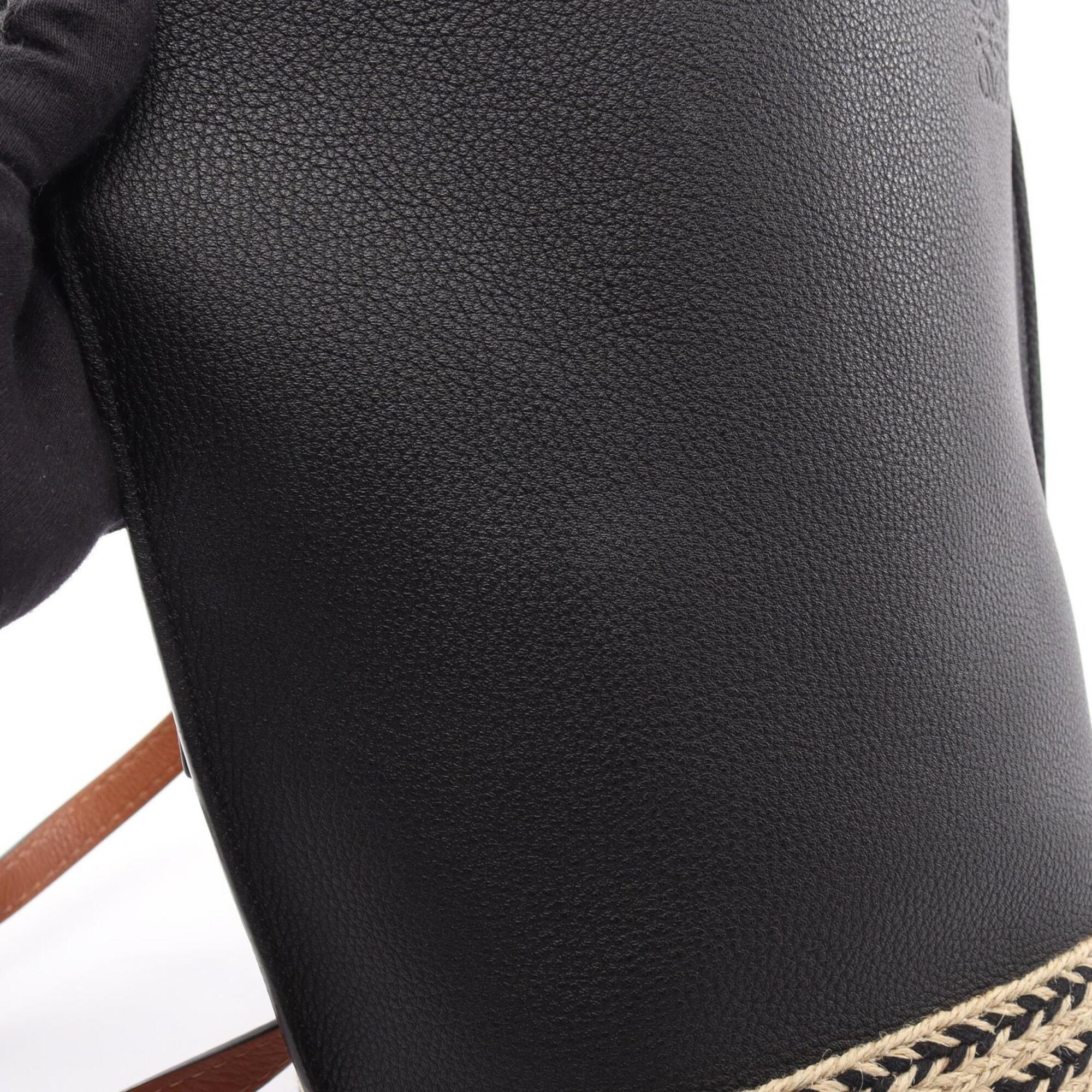 Loewe Black Brown Raffia Leather Handbag Shoulder Bag (Pre-Owned)