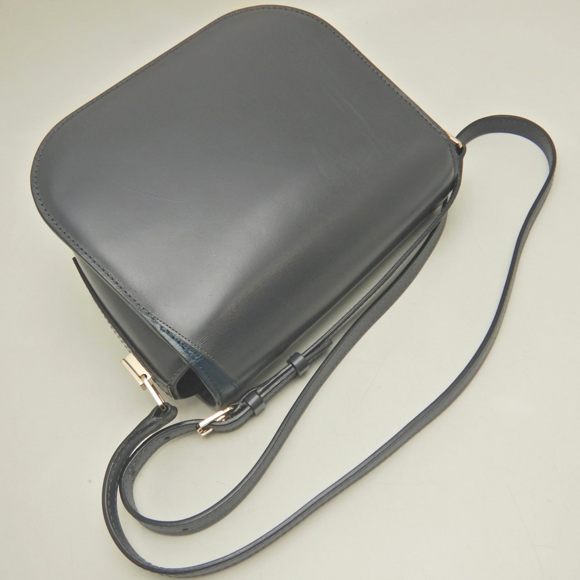Valextra Gray Navy Leather Shoulder Bag (Pre-Owned)