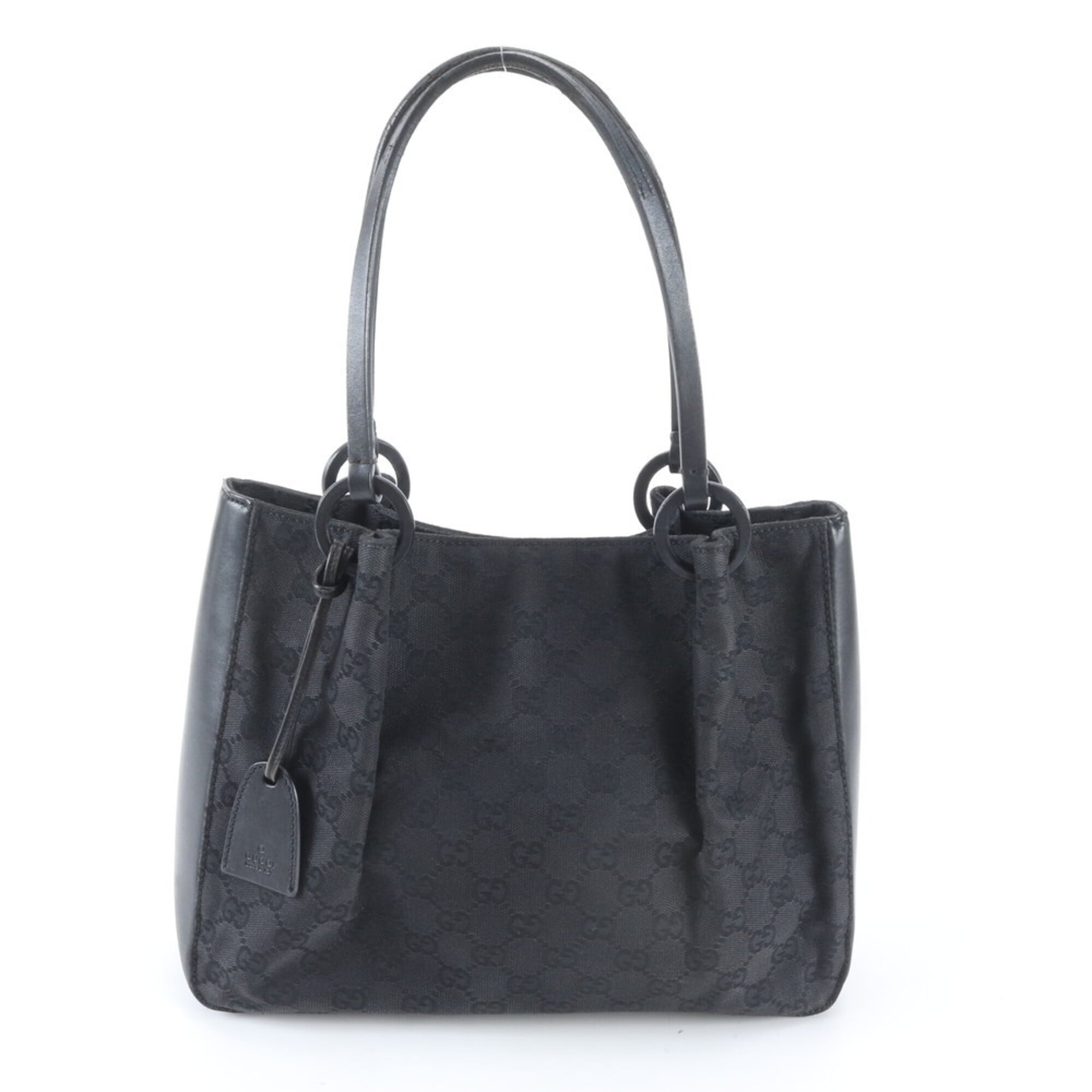 Gucci Gg Canvas Black Gg Canvas Leather Handbag Tote Bag (Pre-Owned)