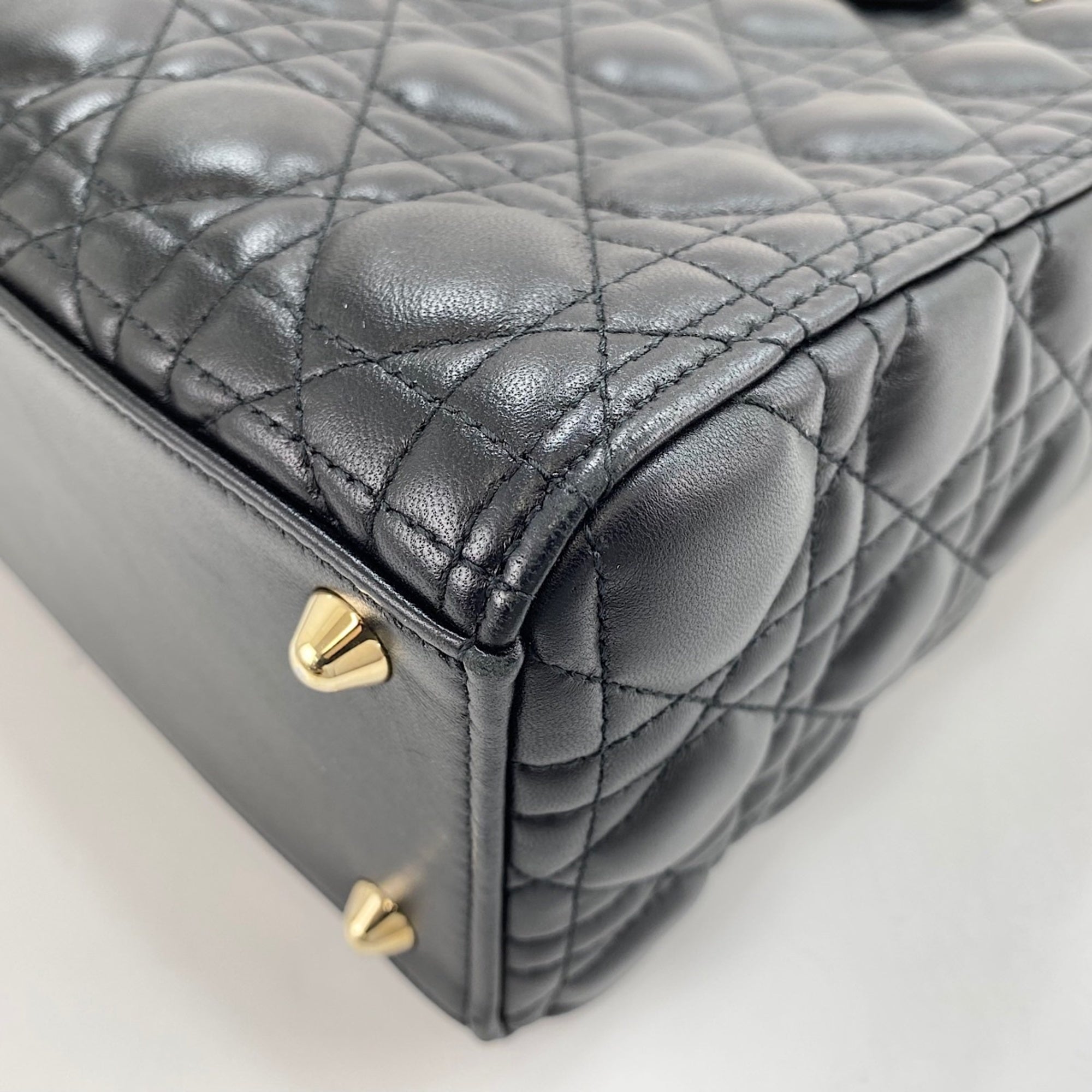 Christian Dior Lady Dior Black Leather Handbag (Pre-Owned)