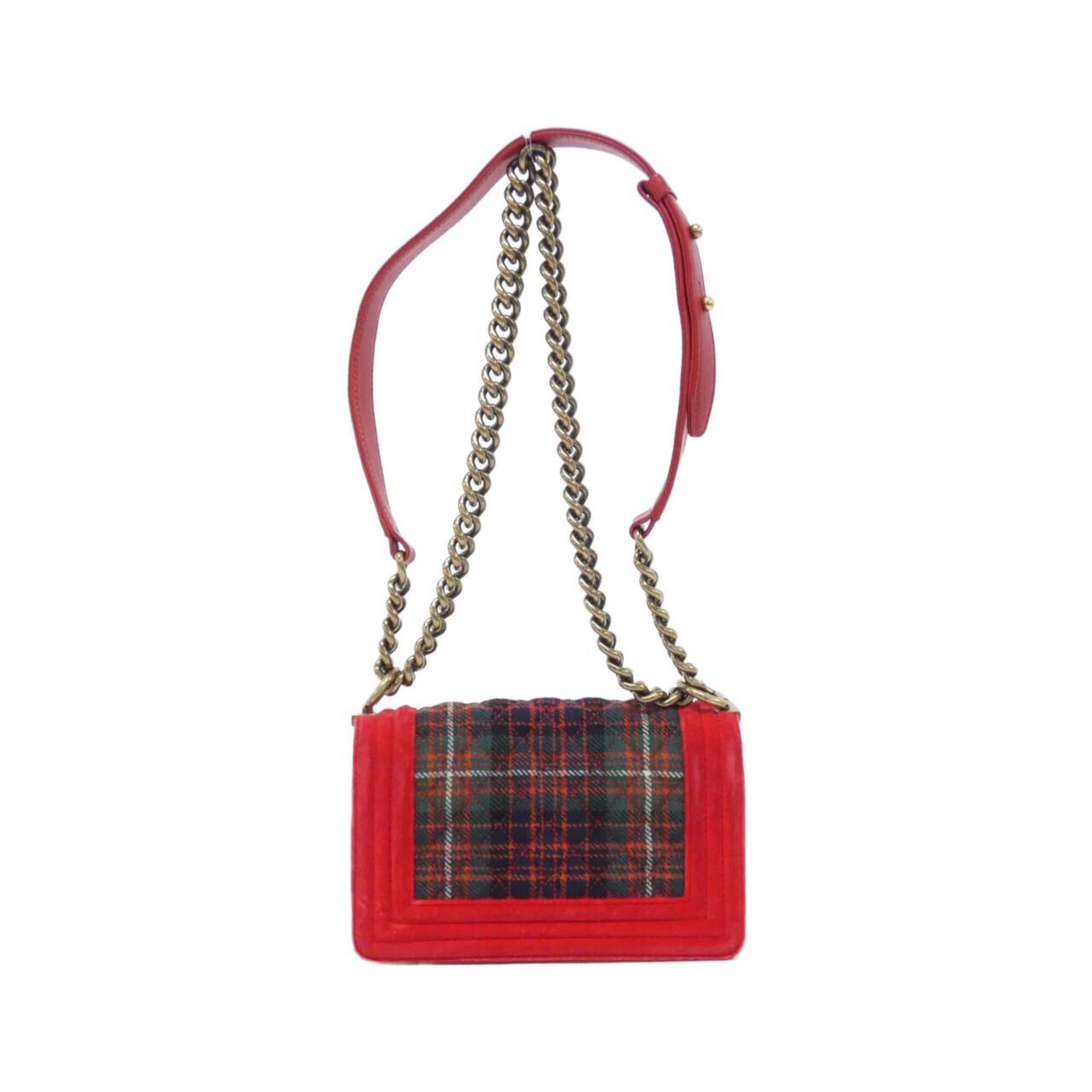Chanel Green Red Color Canvas Shoulder Bag (Pre-Owned)