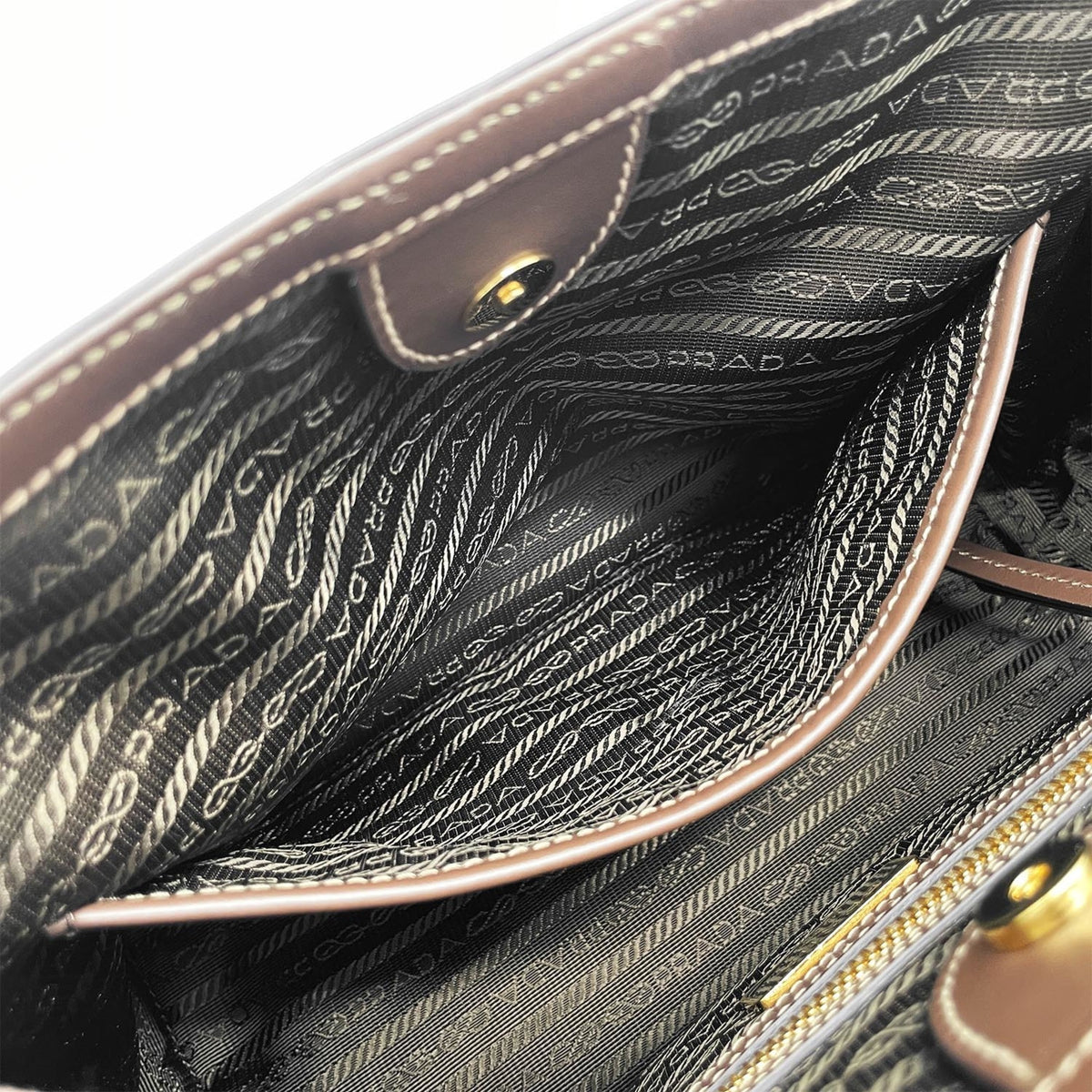 Prada Brown Canvas Leather Shoulder Bag (Pre-Owned)