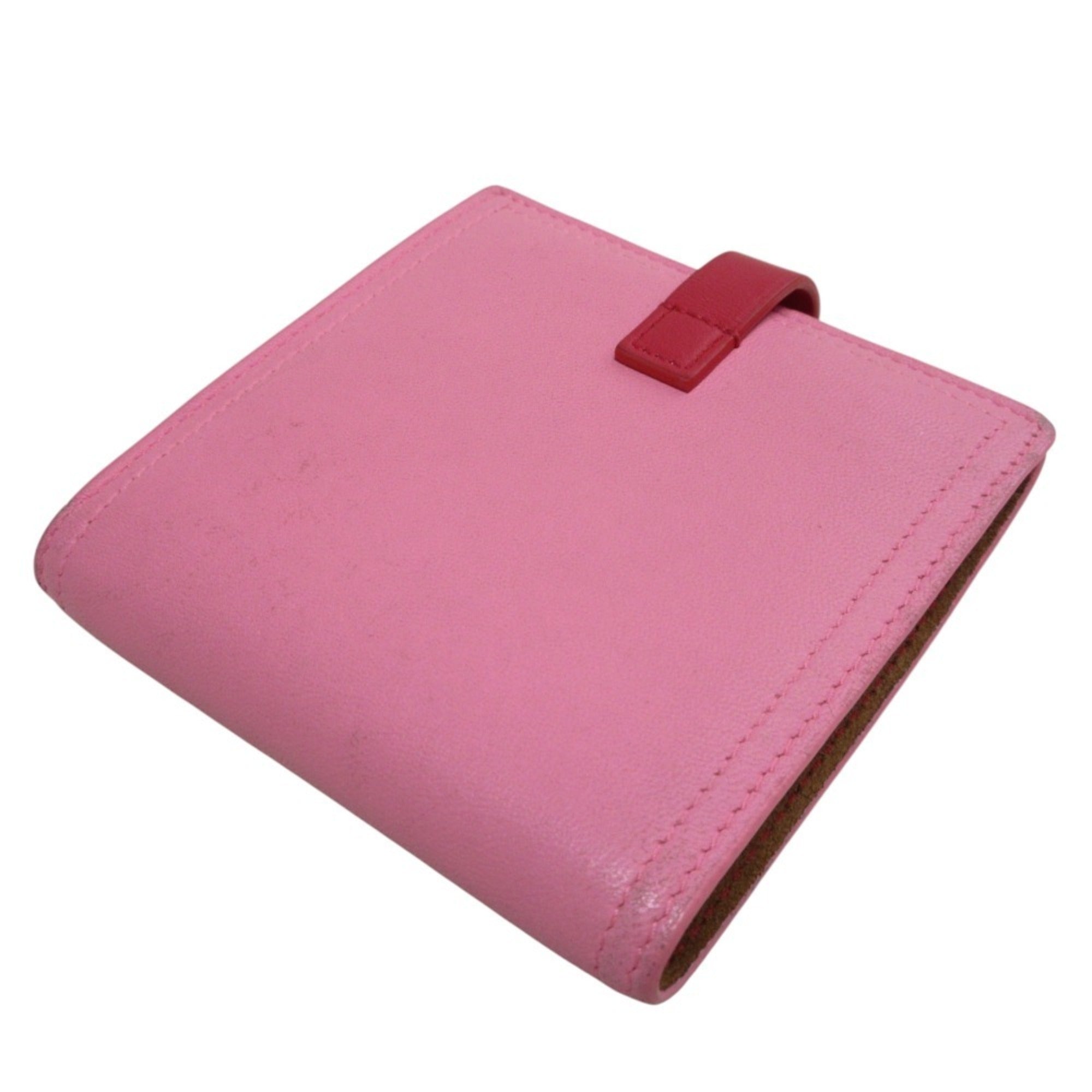 Bottega Veneta Pink Red Color Leather Wallet (Bi-Fold) (Pre-Owned)