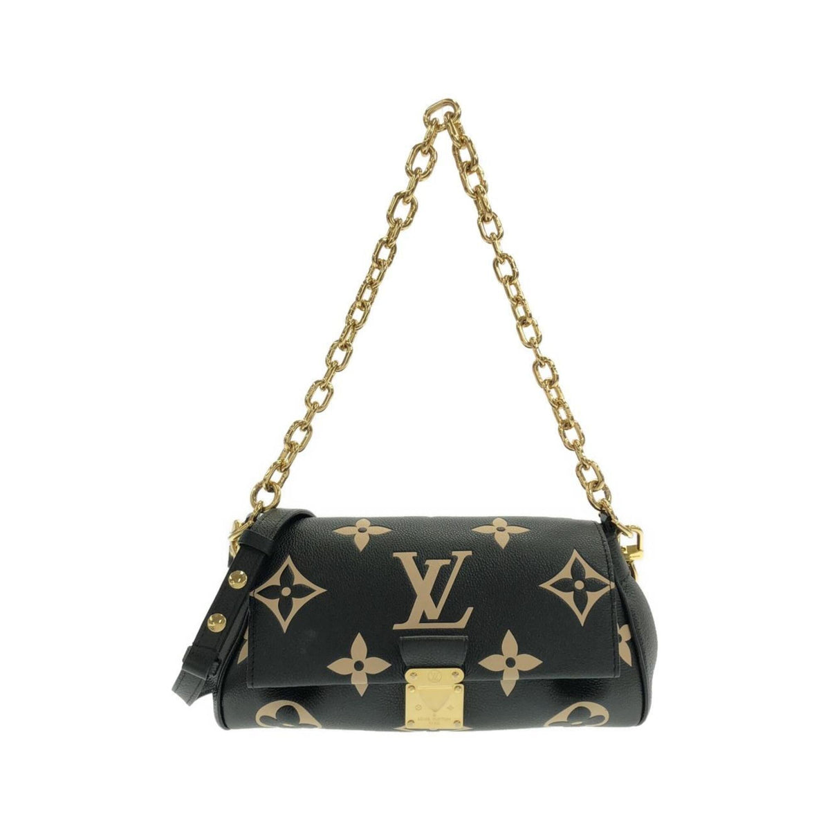 Louis Vuitton Beige Black Leather Shoulder Bag (Pre-Owned)