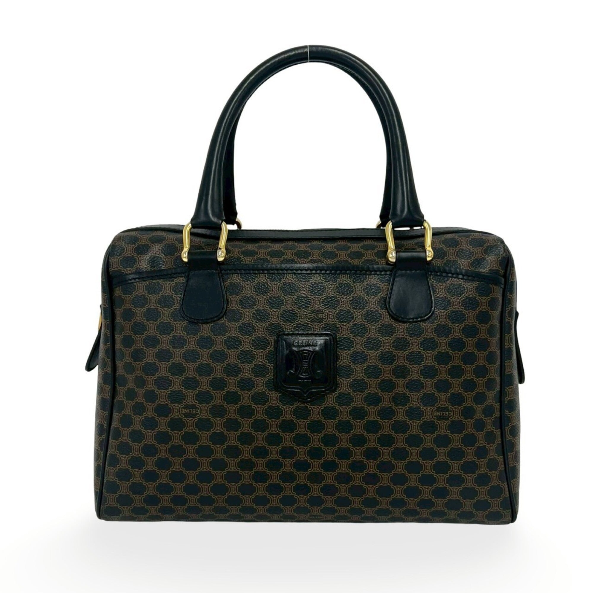 Celine Black Brown Pvc Leather Boston Bag Handbag (Pre-Owned)