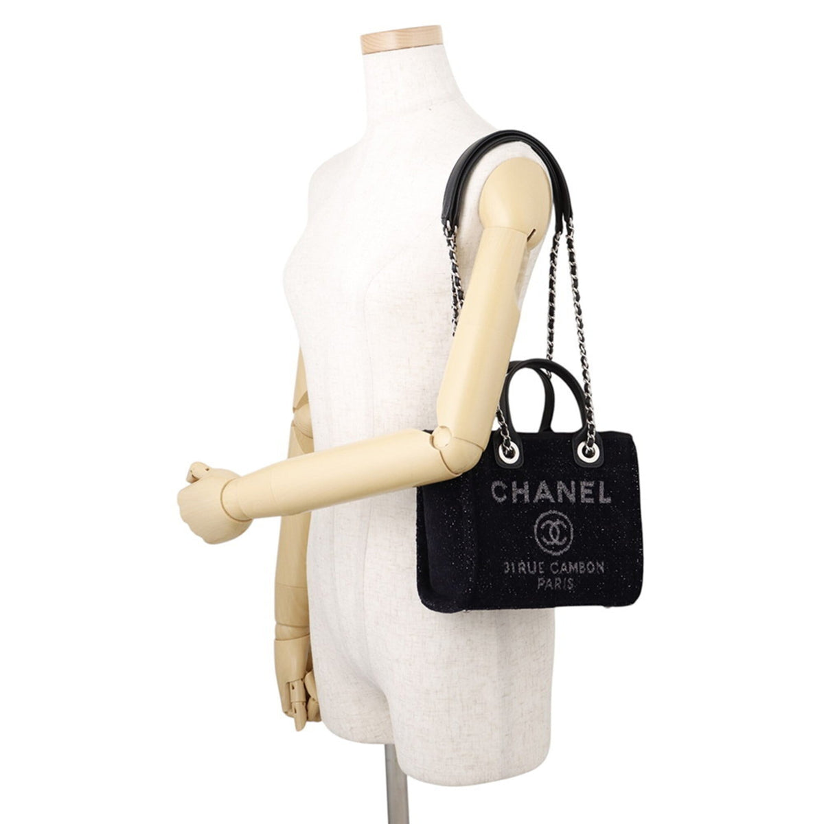 Chanel Black Tweed Leather Tote Bag (Pre-Owned)