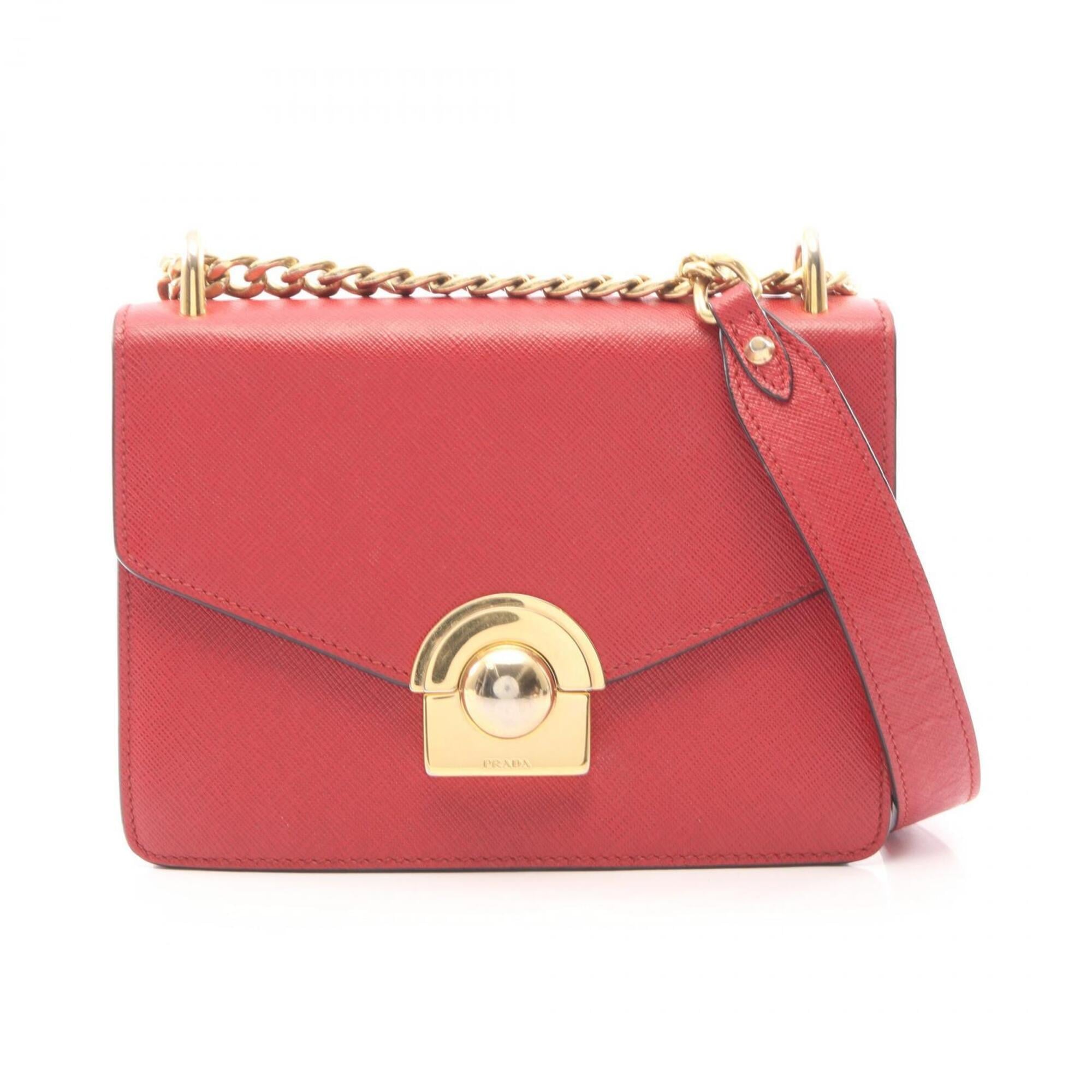 Prada Red Color Leather Handbag Shoulder Bag (Pre-Owned)