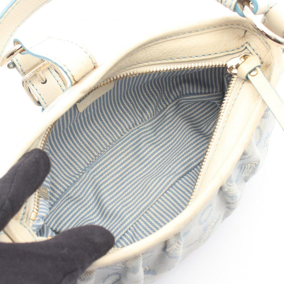 Celine Blue White Canvas Leather Handbag (Pre-Owned)