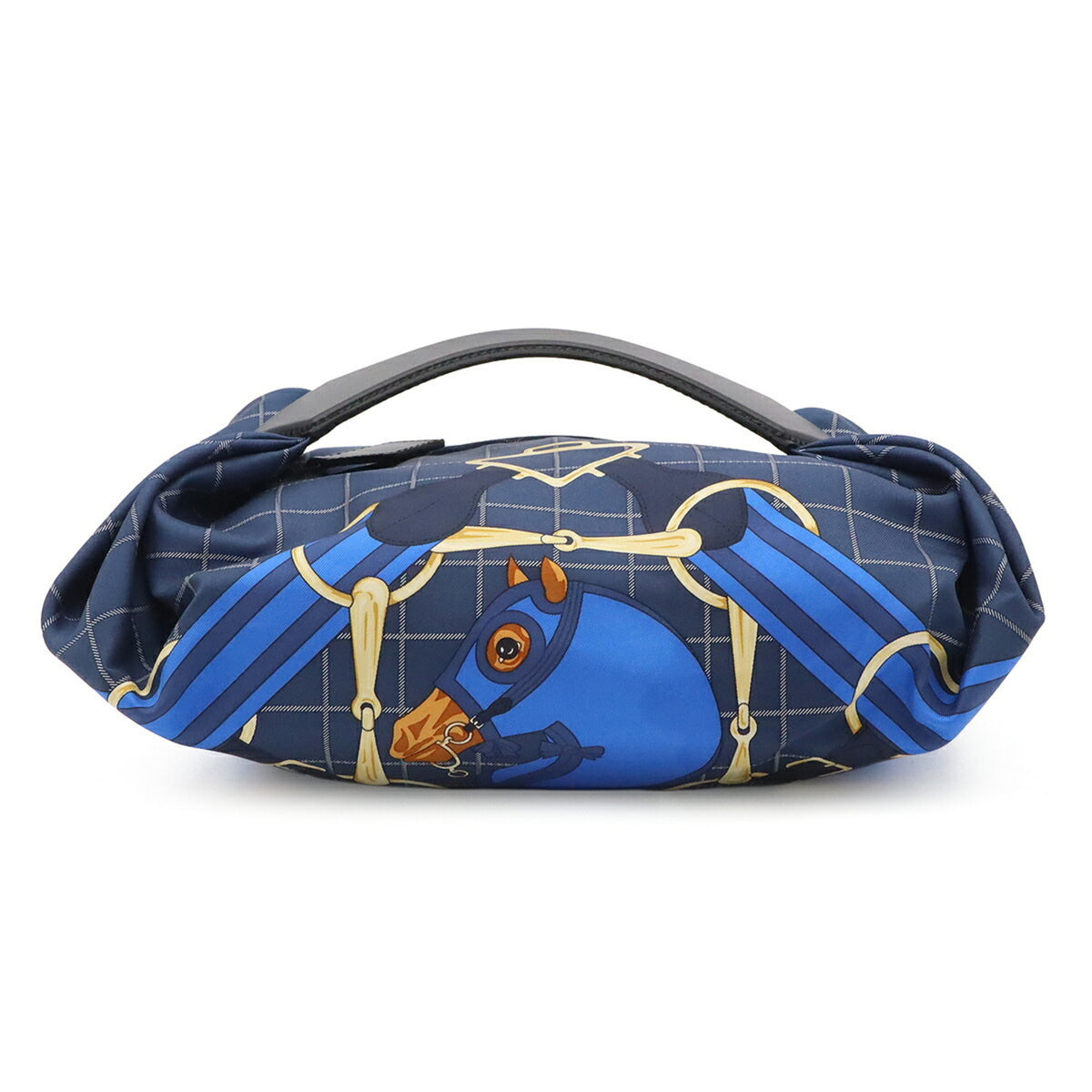 Hermes Black Multi-Color Navy Silk Leather Handbag (Pre-Owned)