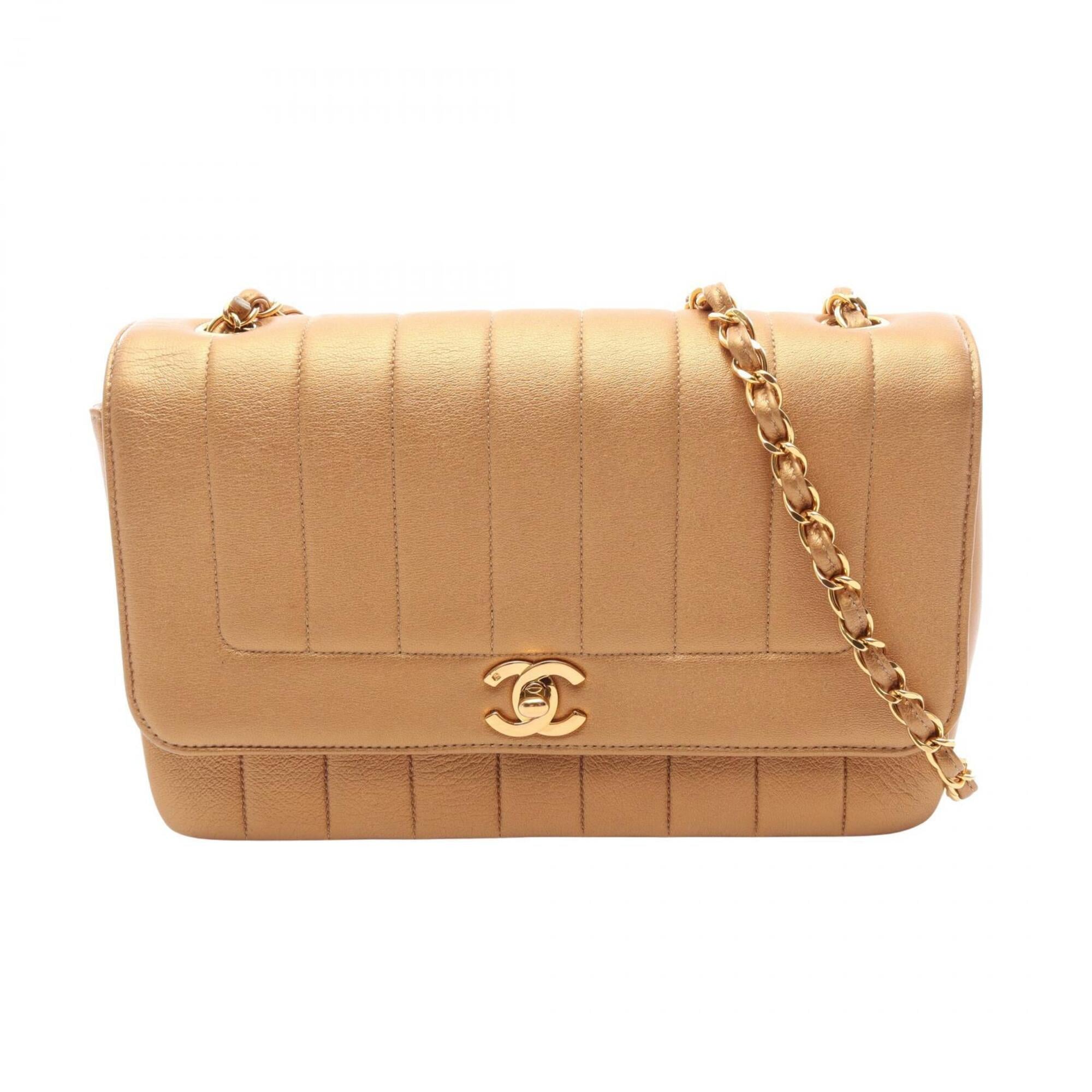 Chanel Gold Brown Leather Handbag Shoulder Bag (Pre-Owned)