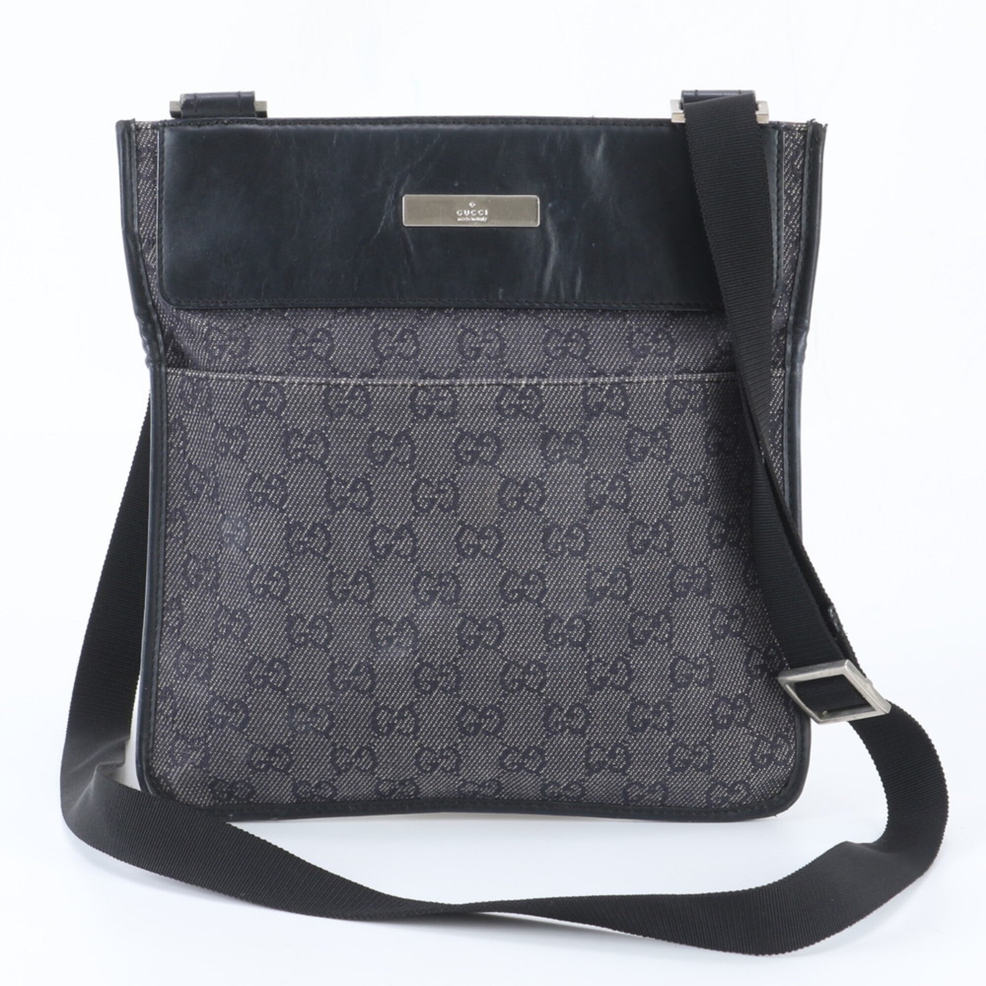 Gucci Gg Canvas Black Leather Canvas Shoulder Bag Tote Bag (Pre-Owned)