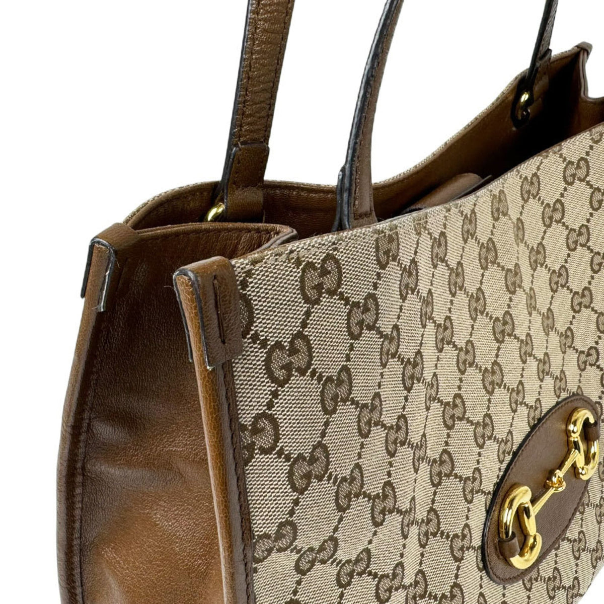 Gucci Brown Gg Canvas Leather Handbag (Pre-Owned)