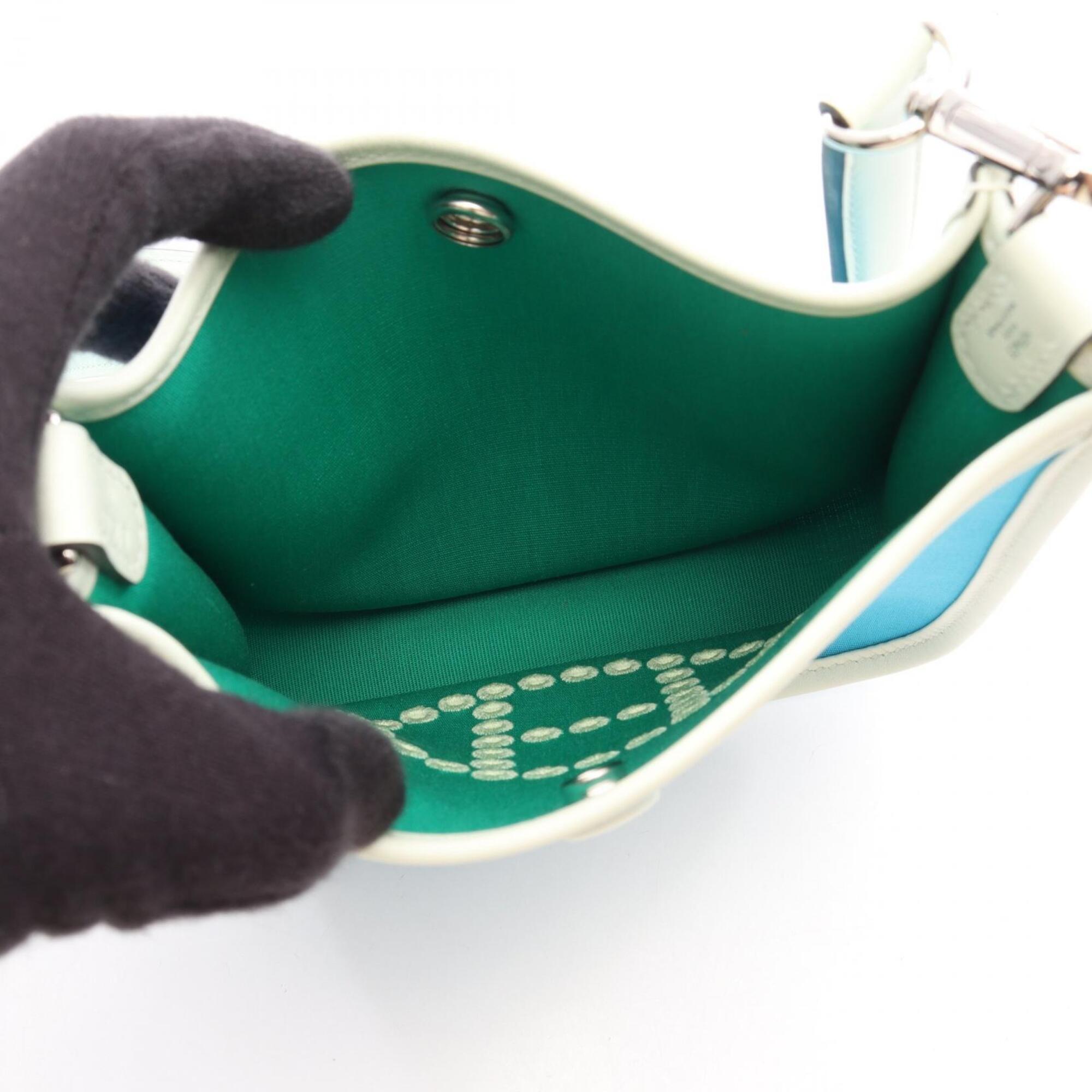Hermes Blue Green Toile Officier Canvas Leather Swift Leather Handbag Shoulder Bag (Pre-Owned)