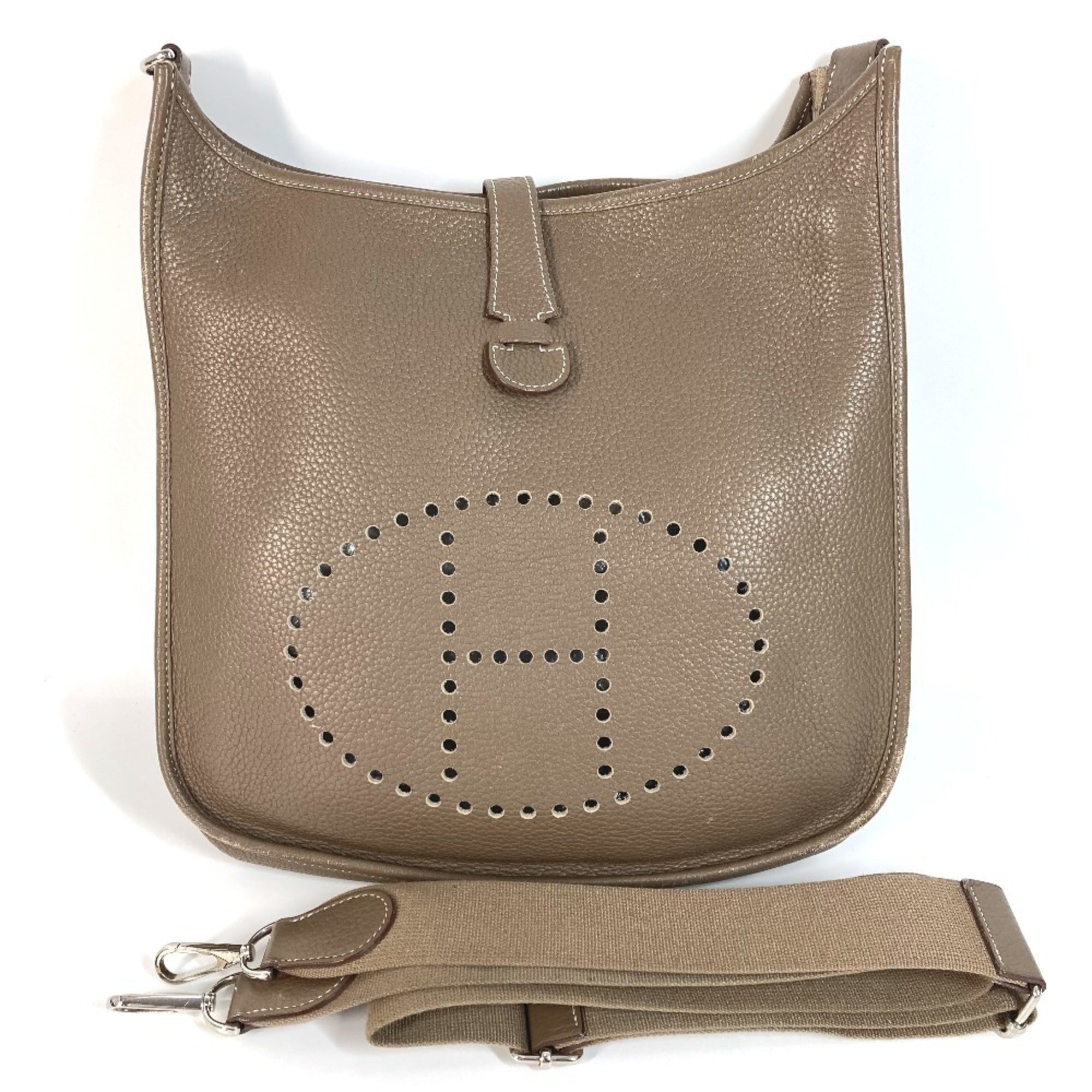 Hermes Etoupe Gray Gray Taurillon Clemence Leather Shoulder Bag (Pre-Owned)