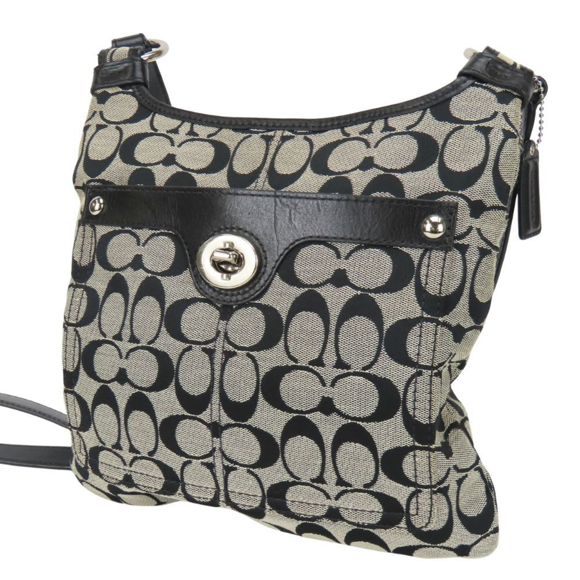 Coach Black Gray Signature Line Shoulder Bag (Pre-Owned)