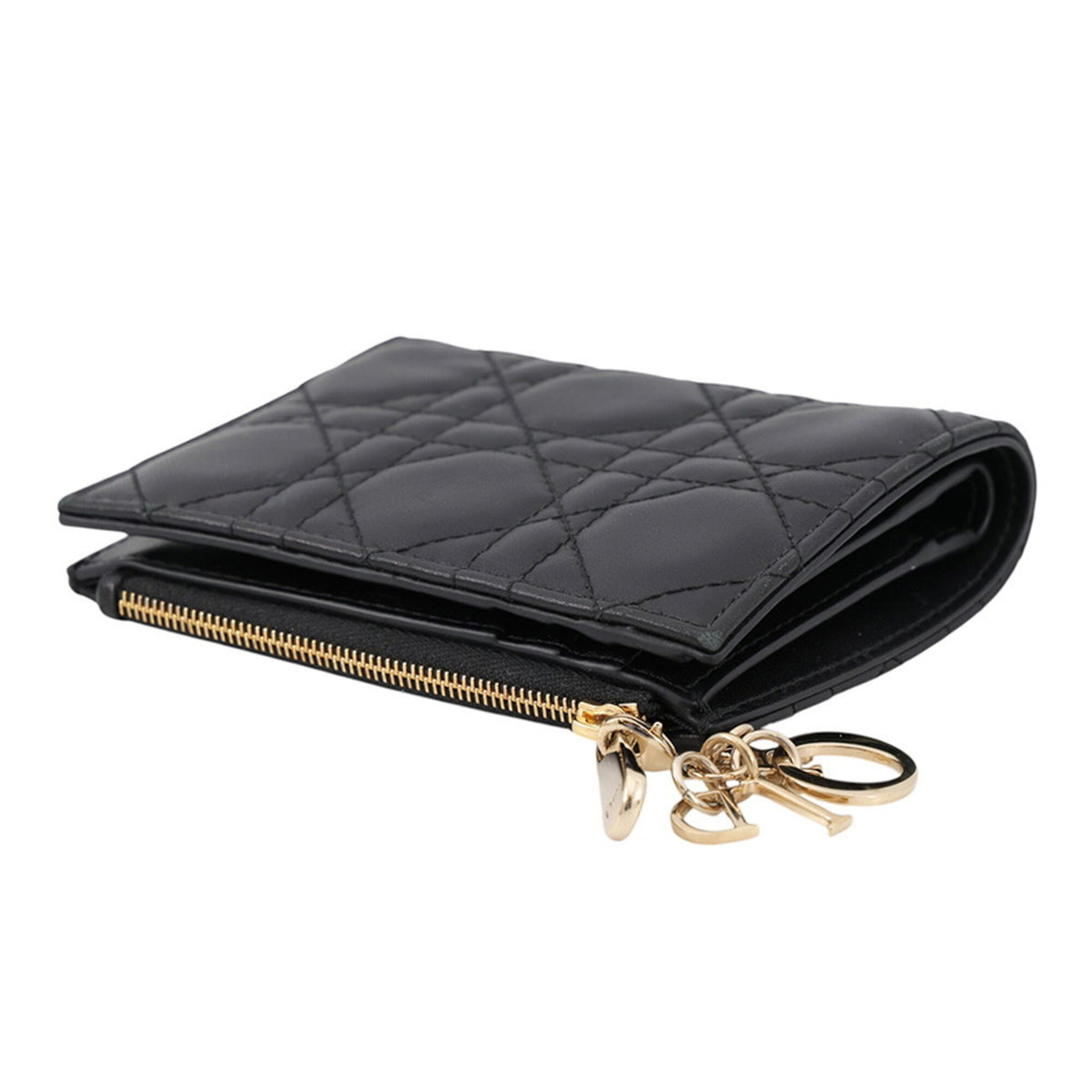 Christian Dior Lady Dior Black Leather Wallet (Bi-Fold) (Pre-Owned)