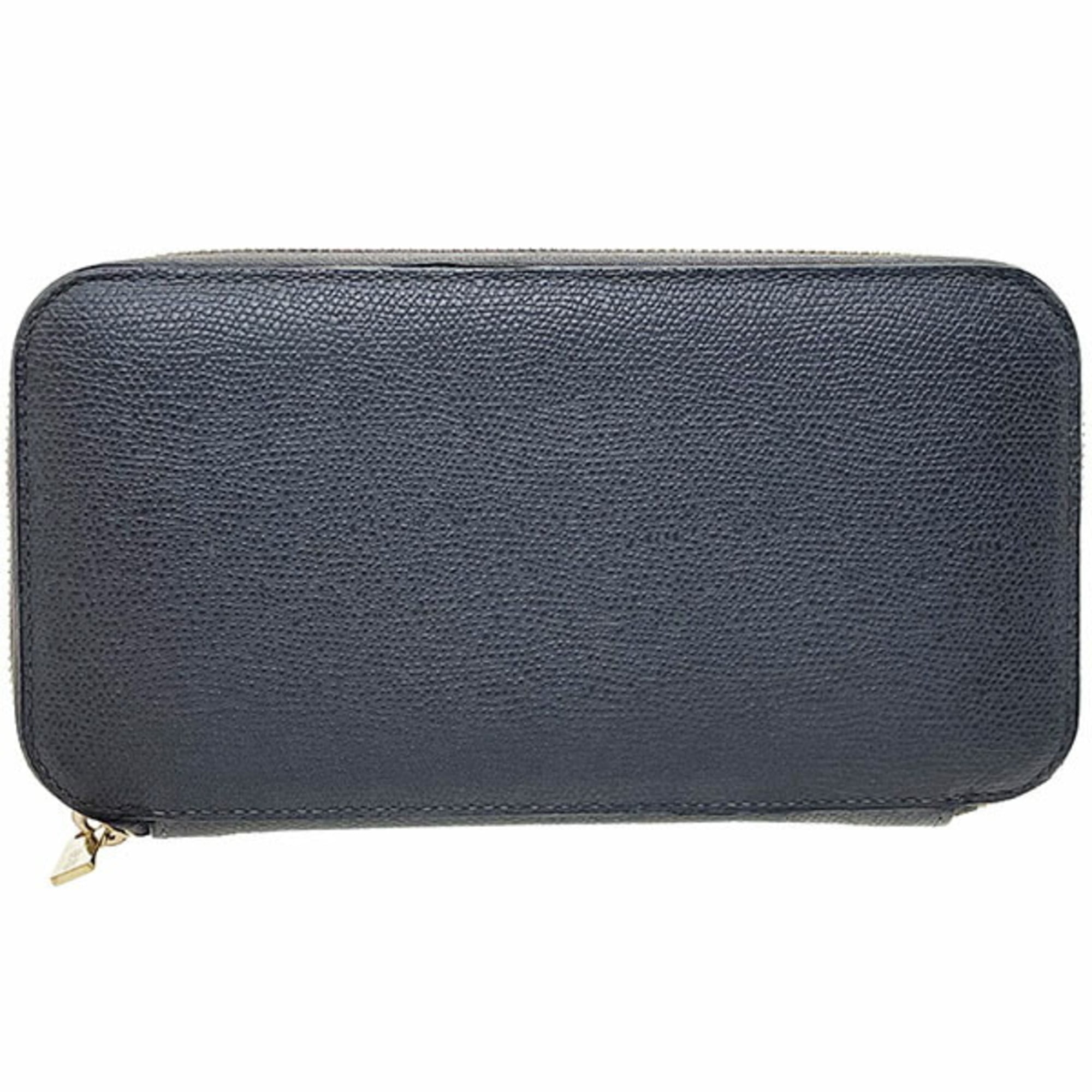 Valextra Charcoal Gray Leather Coin Purse/Coin Case (Pre-Owned)